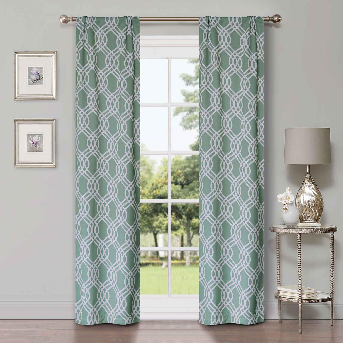 Ribbon Trellis Washable Room Darkening Blackout Curtains. Set of 2