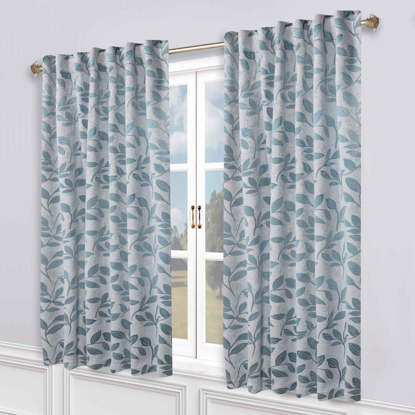 Leaves Room Darkening Back Tabs Blackout Curtain Panels. Set of 2