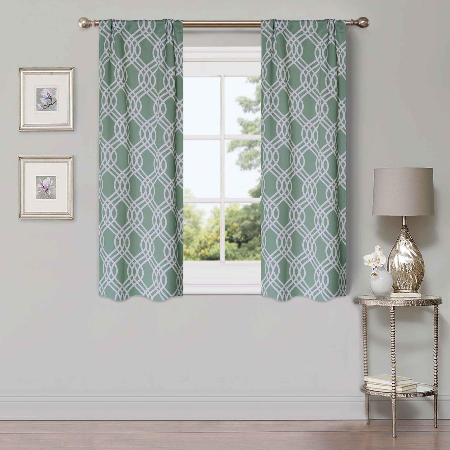 Ribbon Trellis Washable Room Darkening Blackout Curtains. Set of 2