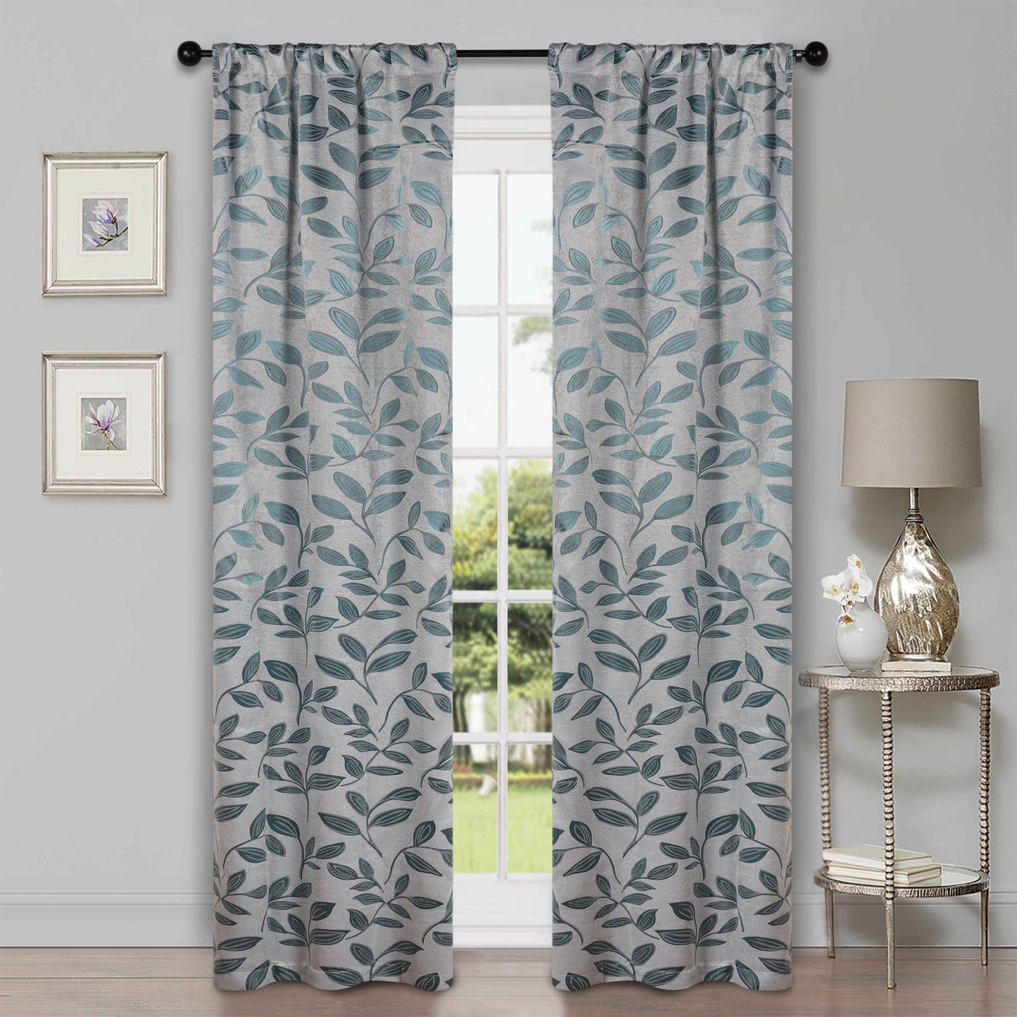 Leaves Room Darkening Washable Blackout Curtain Panels. Set of 2