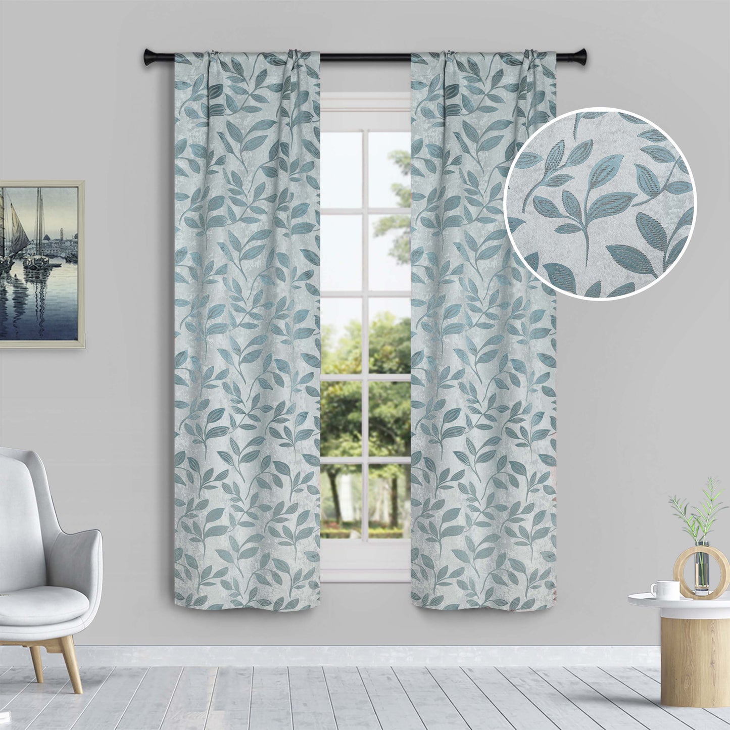 Leaves Room Darkening Washable Blackout Curtain Panels. Set of 2