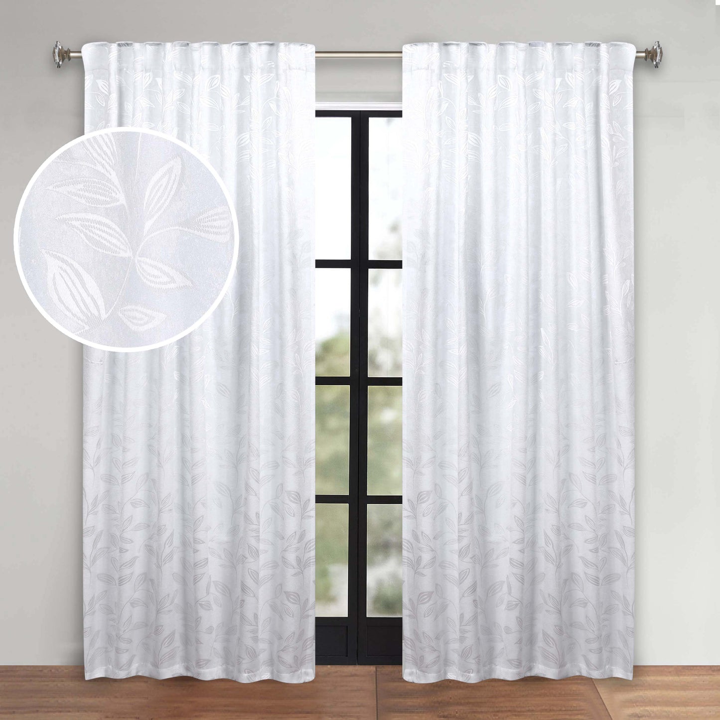 Leaves Room Darkening Back Tabs Blackout Curtain Panels. Set of 2