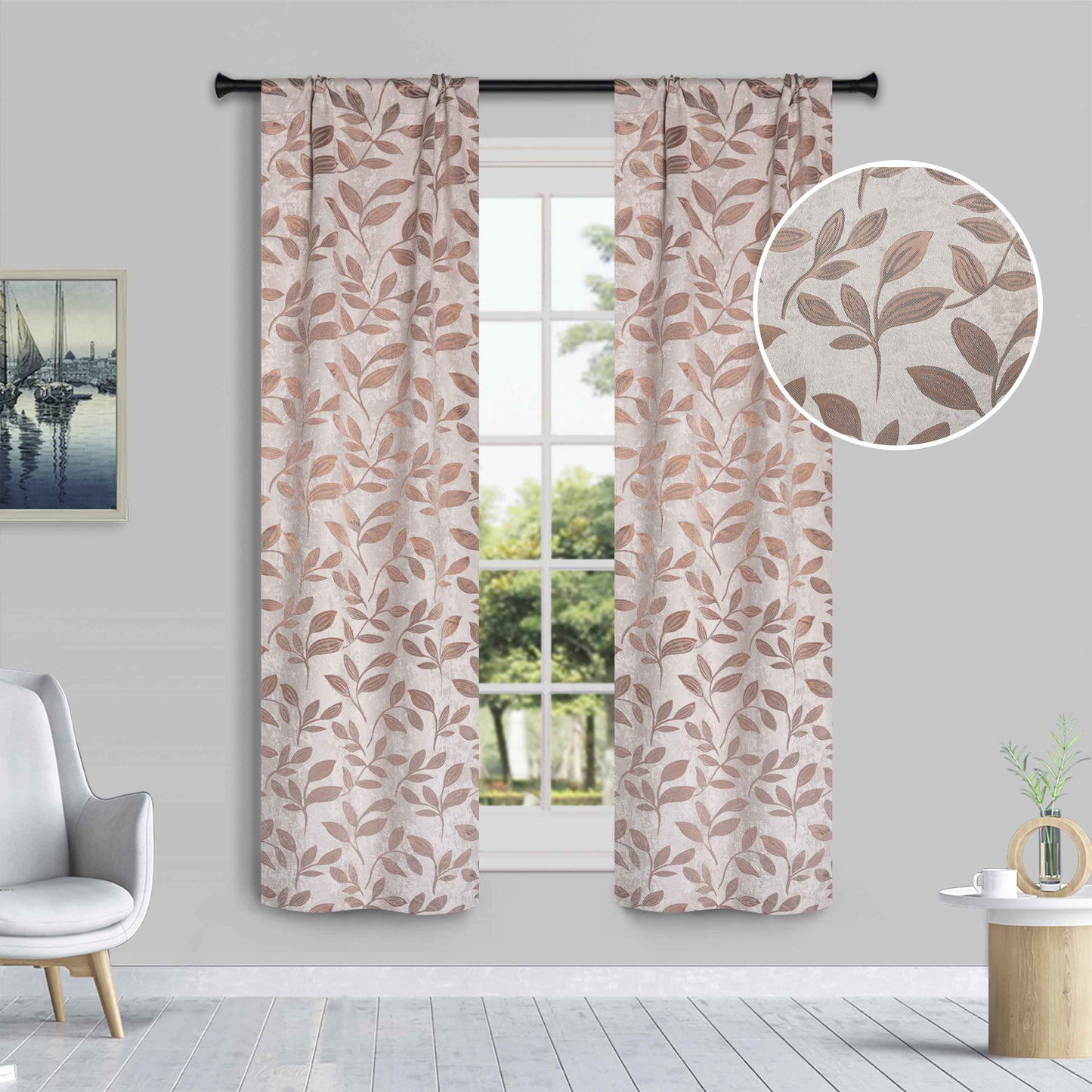 Leaves Room Darkening Washable Blackout Curtain Panels. Set of 2