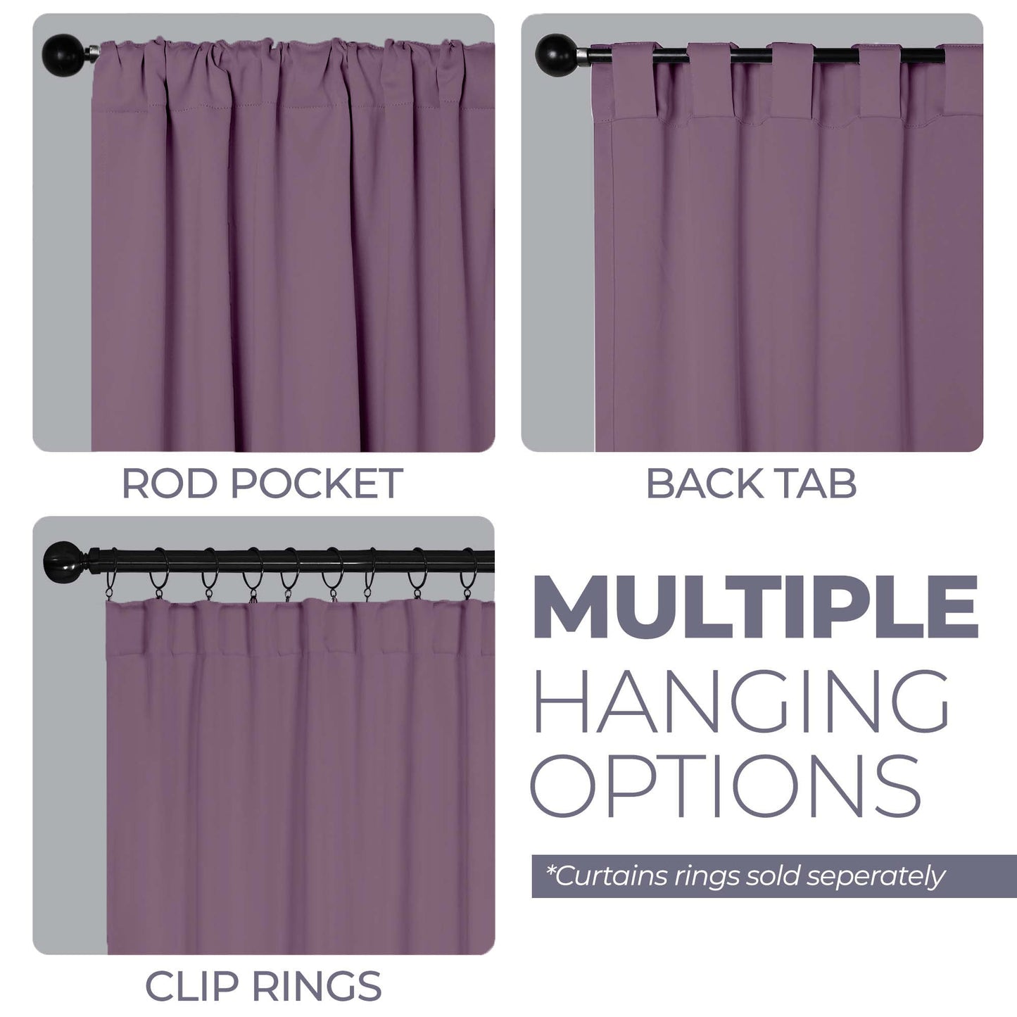 Solid Room Darkening Blackout Curtain Panels. Back Tabs. Set of 2