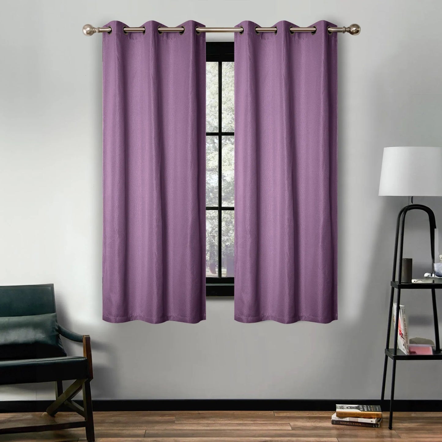 Linen Pattern Washable Room Darkening Blackout Curtains. Set of 2