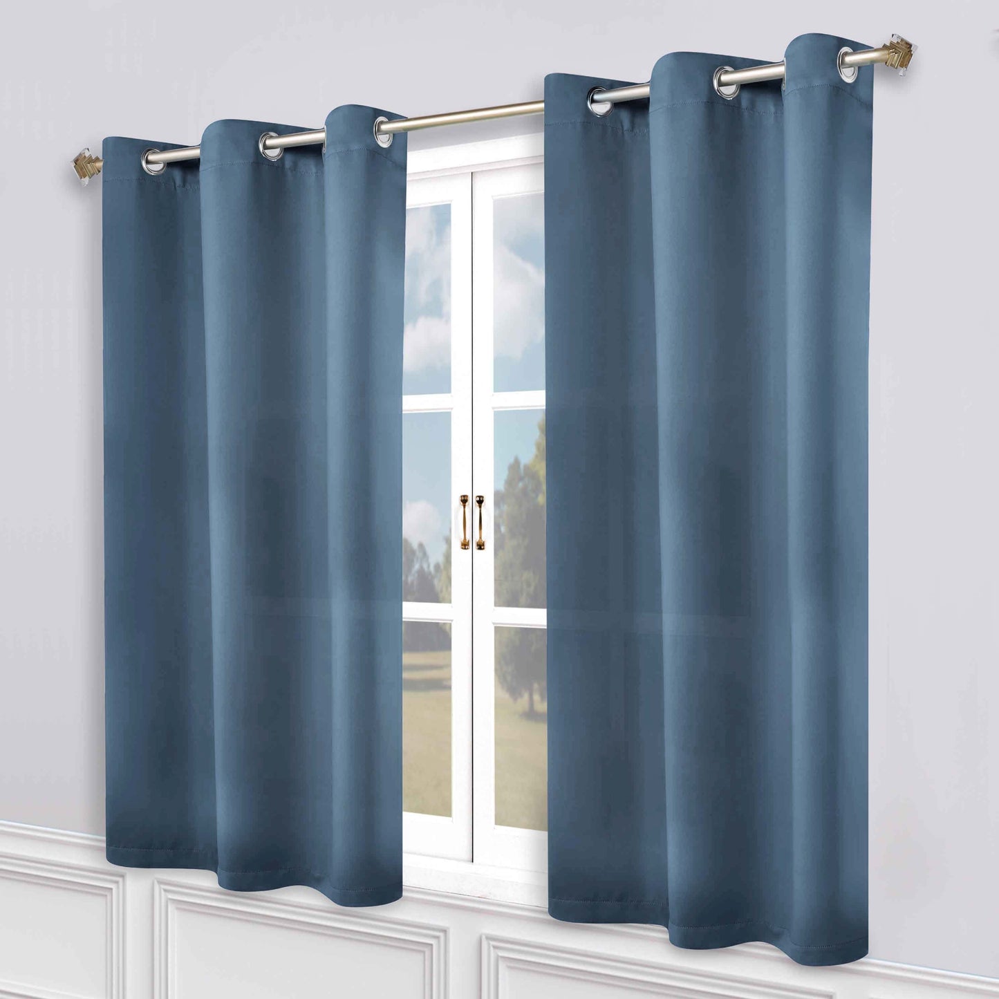 Classic Modern Solid Room Darkening Blackout Curtain Panels. Set of 2