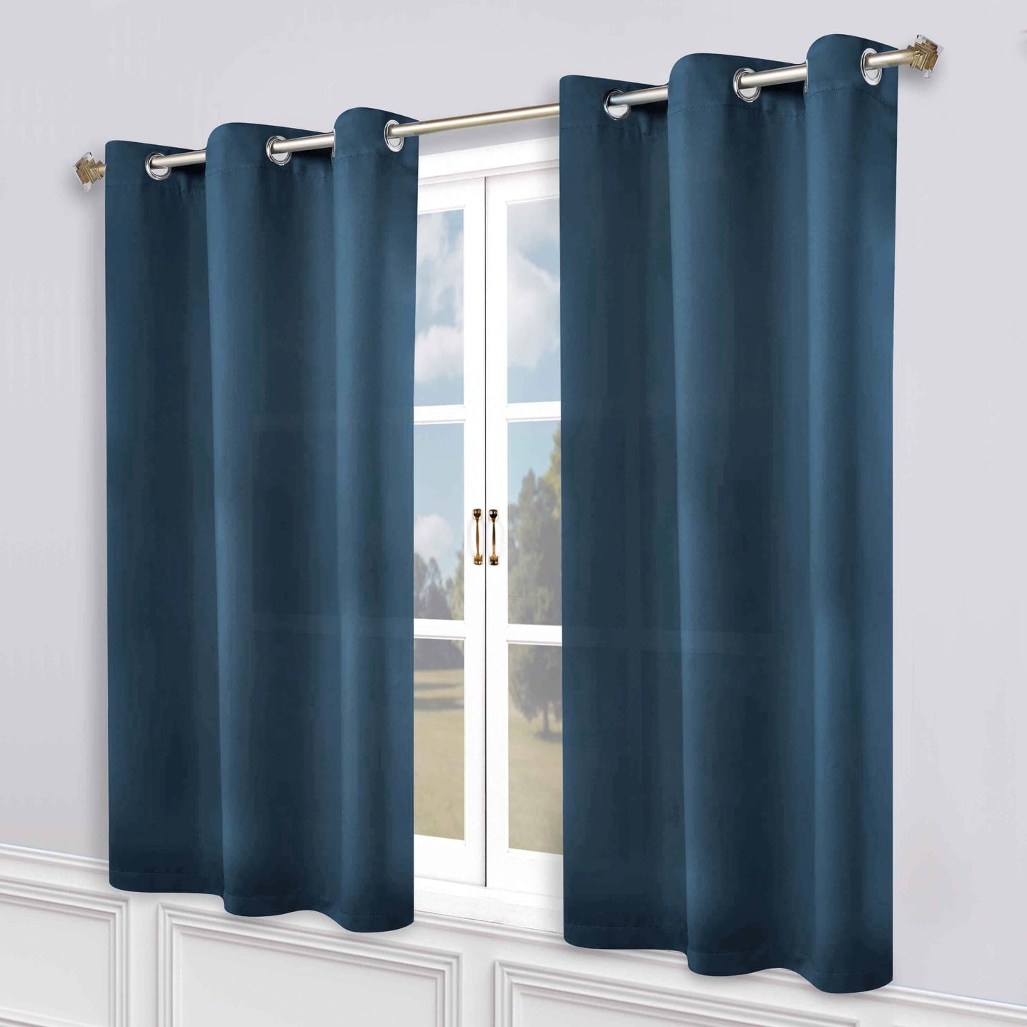 Classic Modern Solid Room Darkening Blackout Curtain Panels. Set of 2