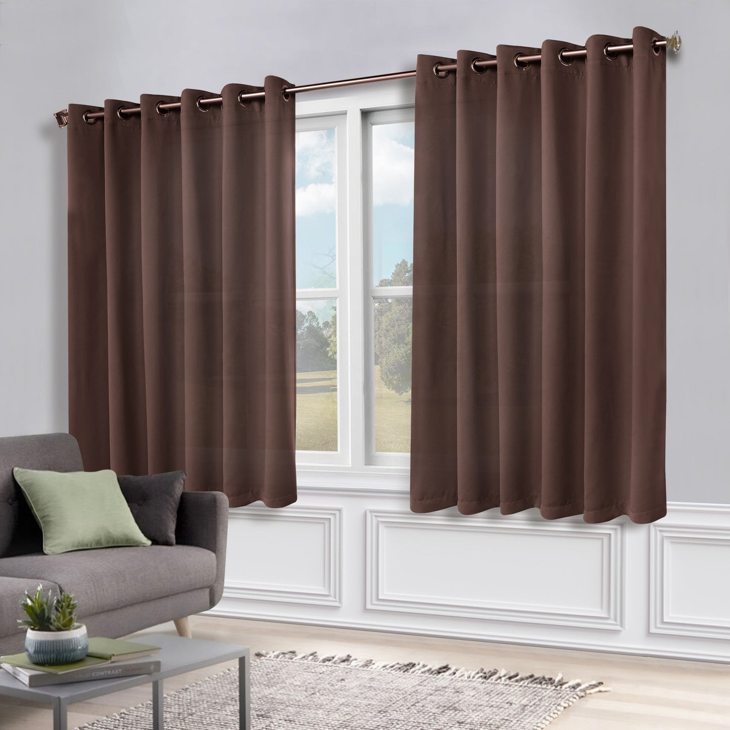 Classic Modern Solid Room Darkening Blackout Curtain Panels. Set of 2