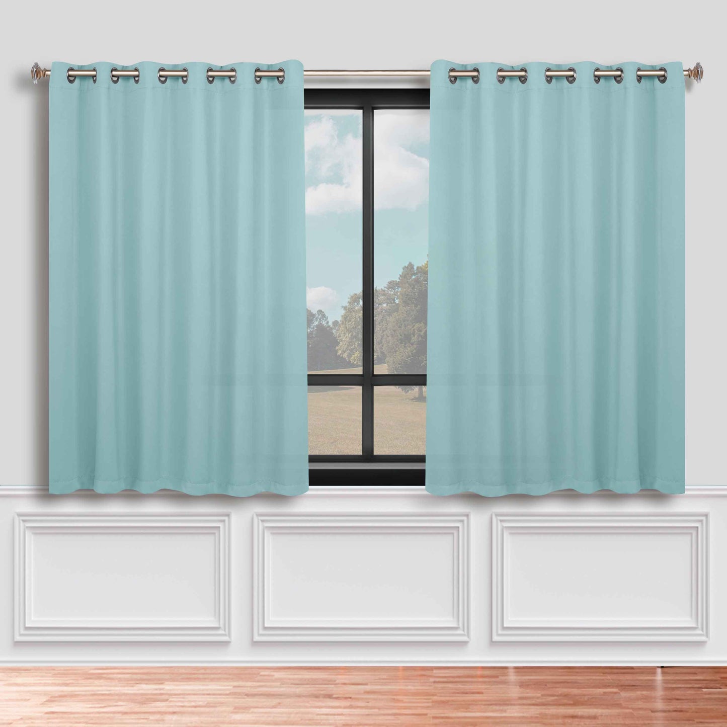 Classic Modern Solid Room Darkening Blackout Curtain Panels. Set of 2