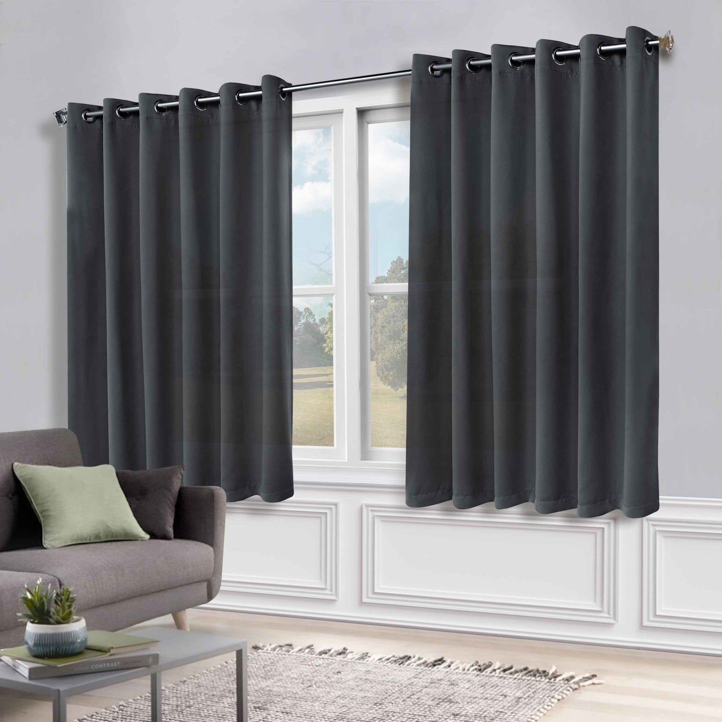 Classic Modern Solid Room Darkening Blackout Curtain Panels. Set of 2
