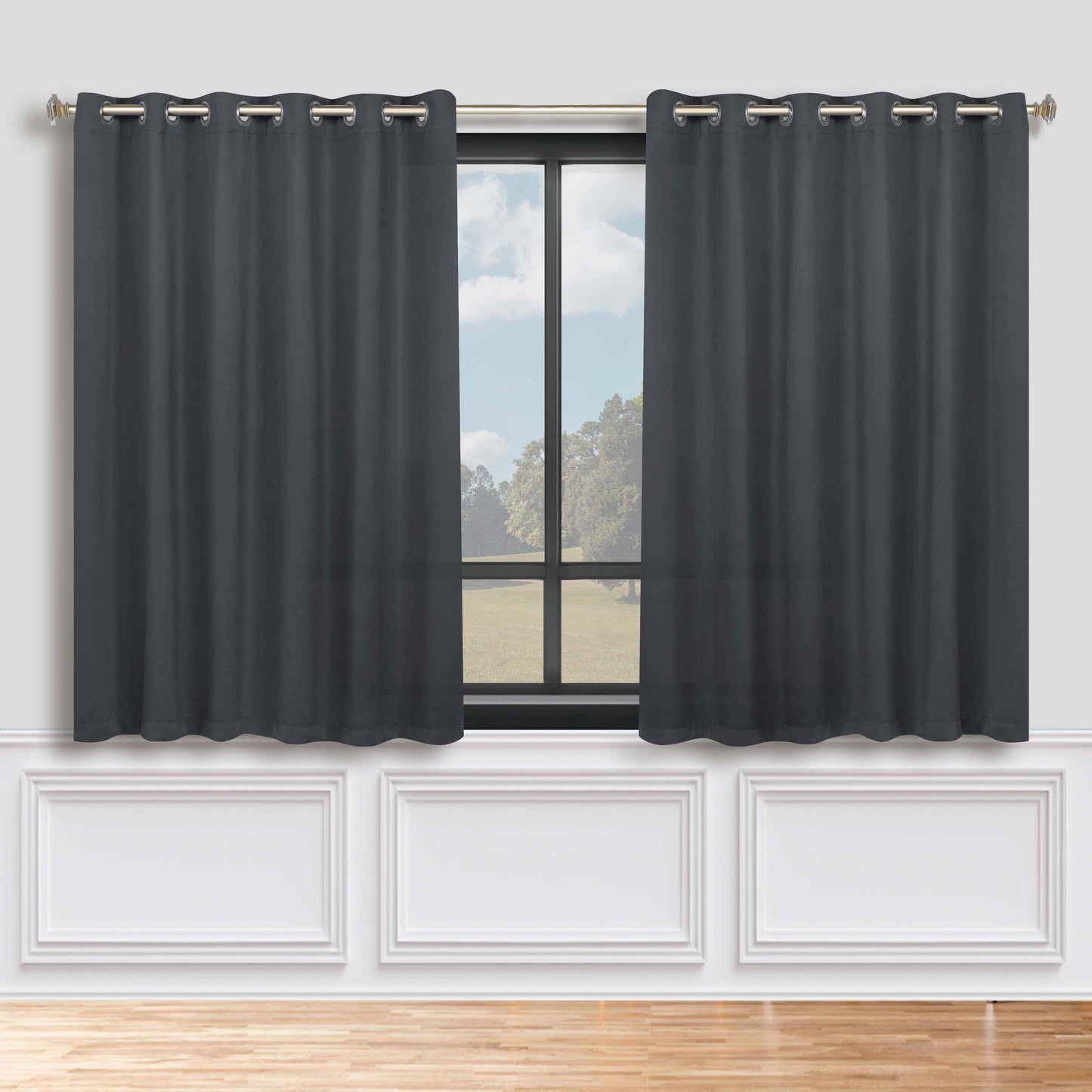 Classic Modern Solid Room Darkening Blackout Curtain Panels. Set of 2