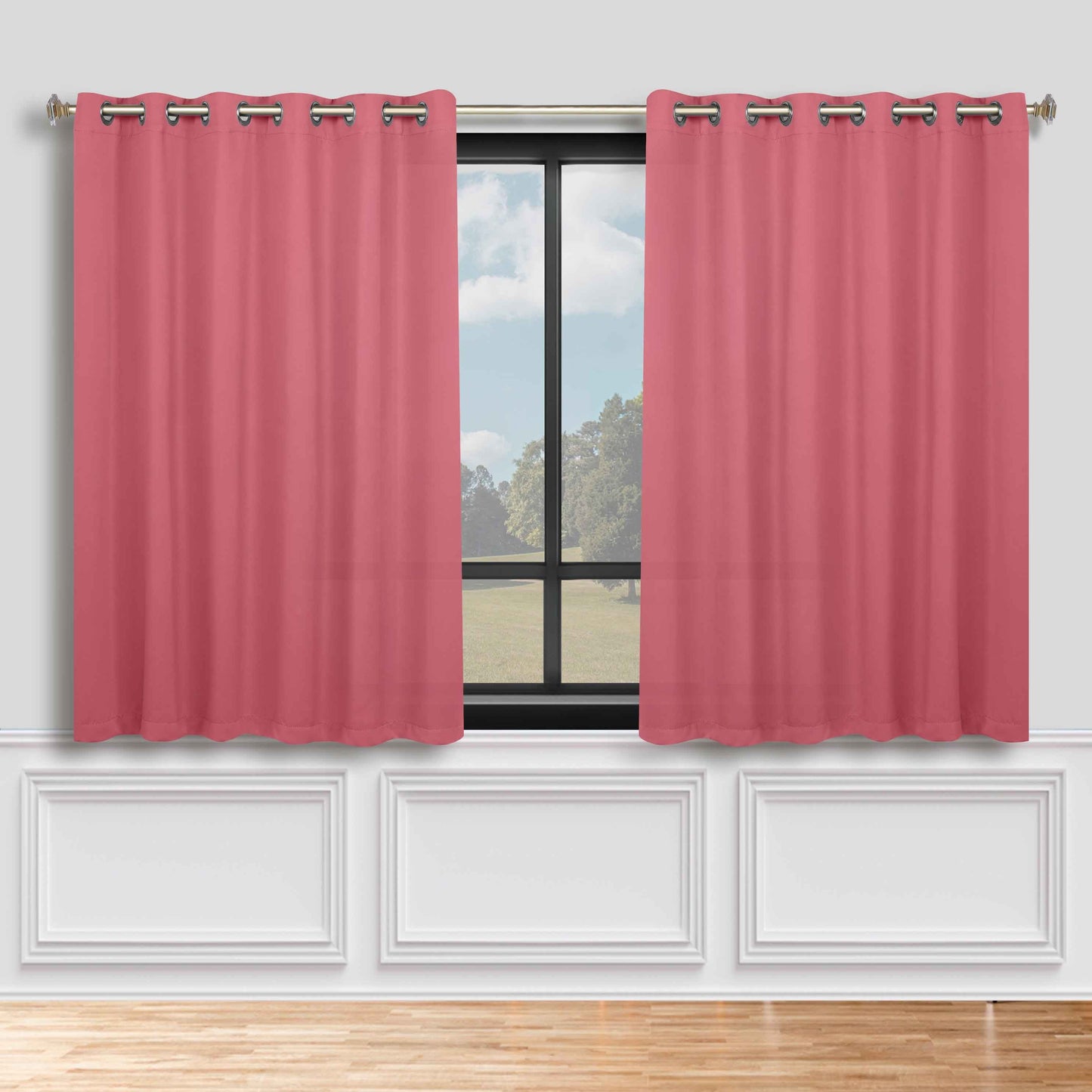 Classic Modern Solid Room Darkening Blackout Curtain Panels. Set of 2