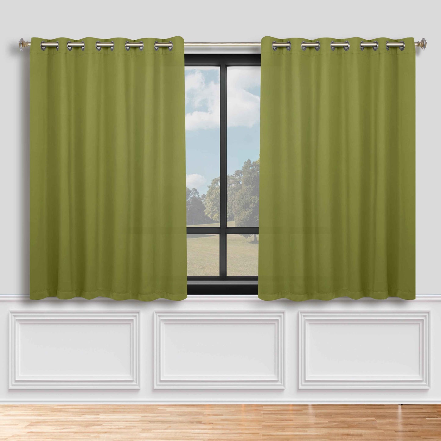 Classic Modern Solid Room Darkening Blackout Curtain Panels. Set of 2