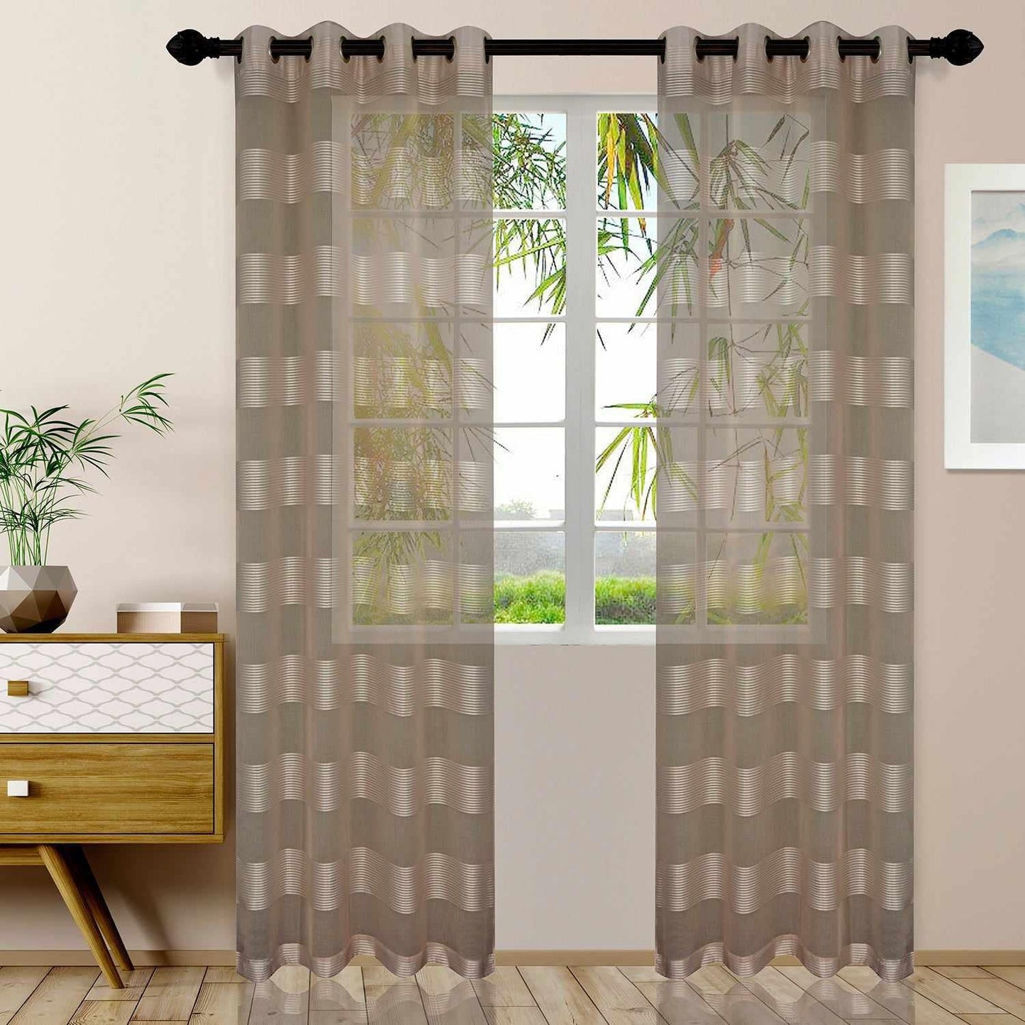 Dalisto Braided Rope Textured Grommet Sheer Curtain Set of 2
