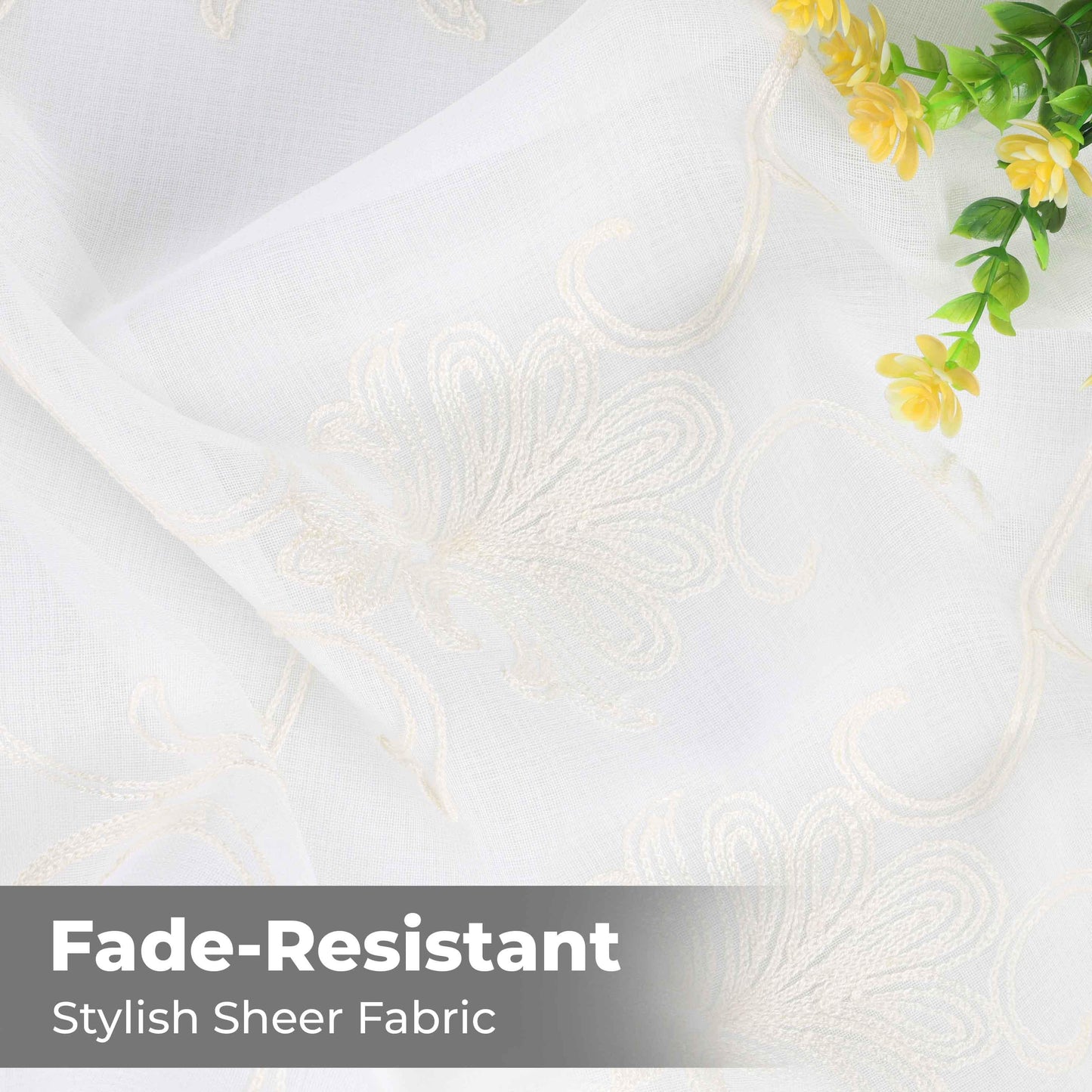 Embroidered Elegant Scroll Sheer Grommet Curtain Panel Set