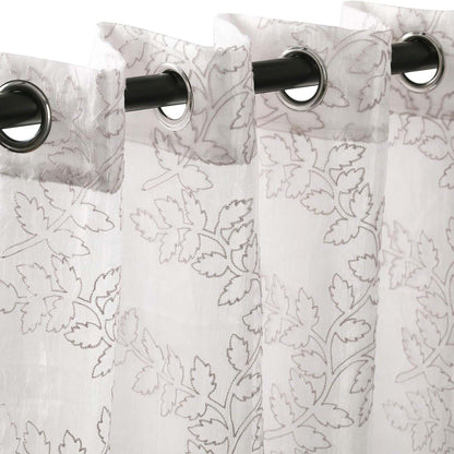 Embroidered Foliage Grommet Sheer Curtain Panel Set
