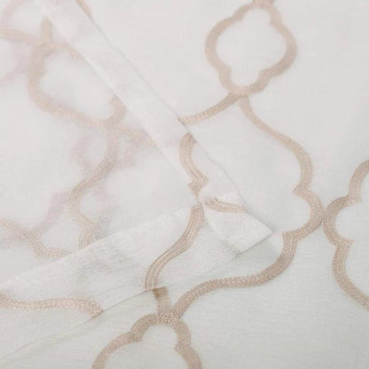 Embroidered Lattice Grommet Sheer Curtain Panel Set