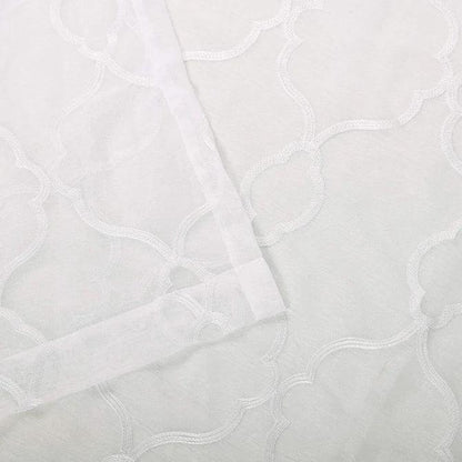 Embroidered Lattice Grommet Sheer Curtain Panel Set