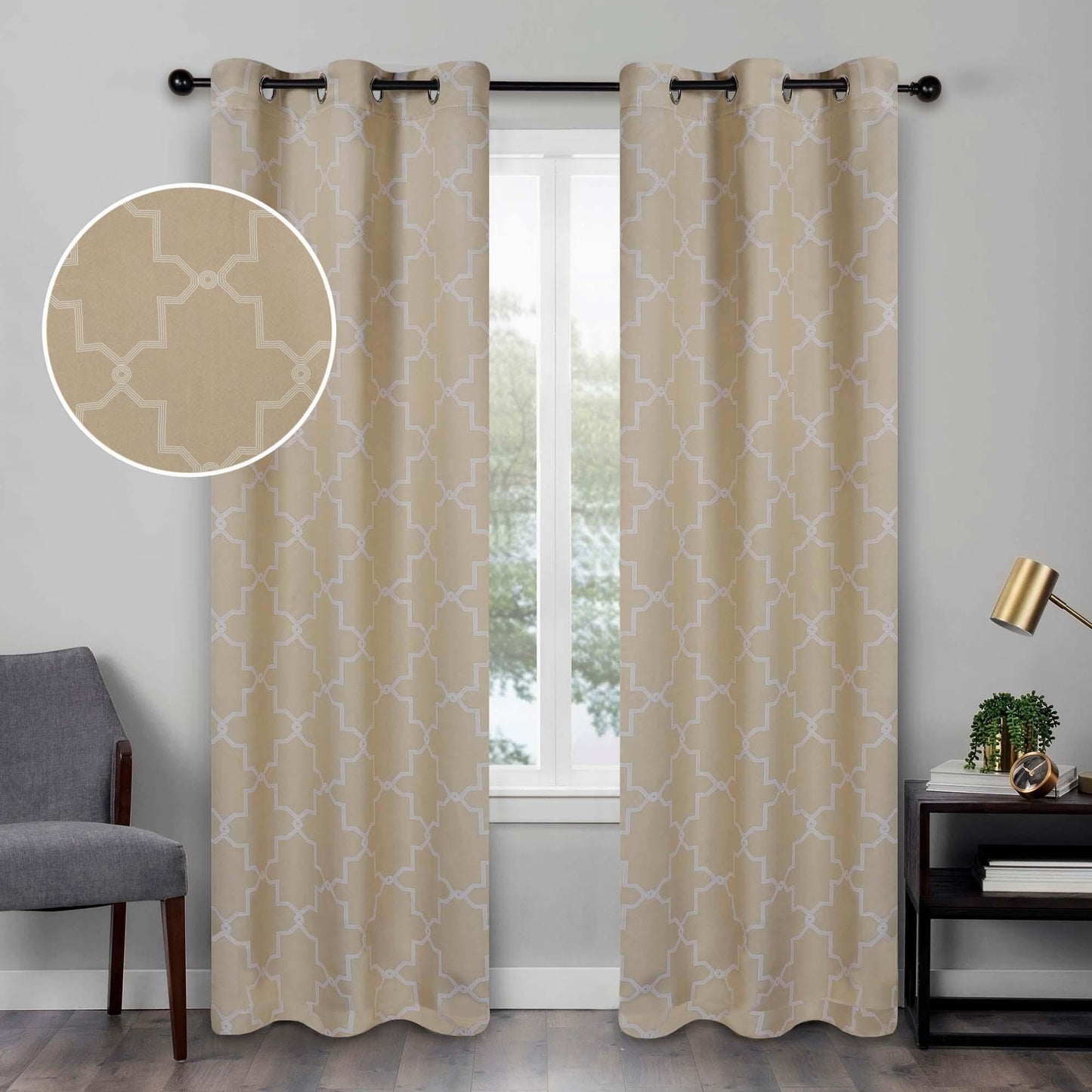 Imperial Trellis Washable Room Darkening Blackout Curtains. Set of 2