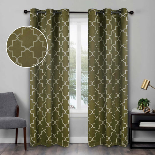 Imperial Trellis Washable Room Darkening Blackout Curtains. Set of 2