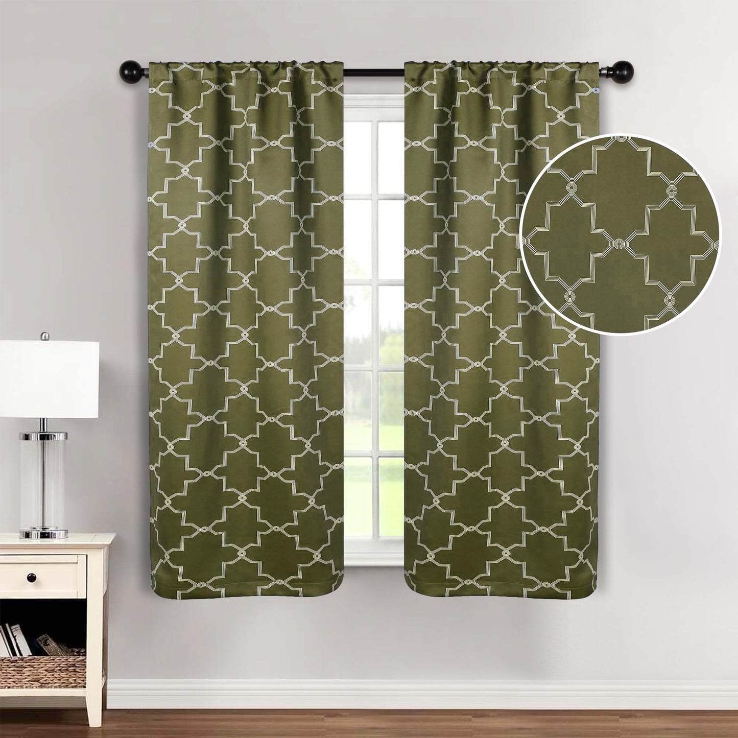 Imperial Trellis Washable Room Darkening Blackout Curtains. Set of 2