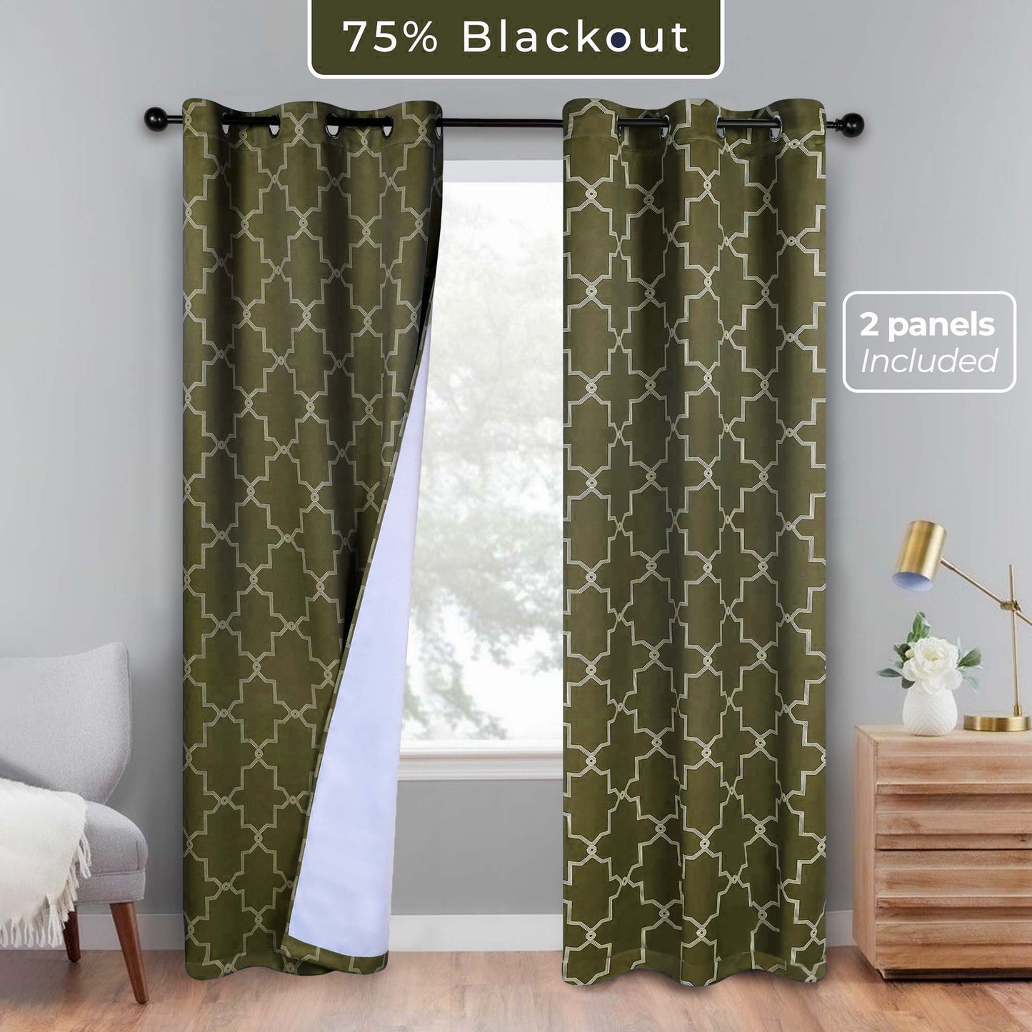Imperial Trellis Washable Room Darkening Blackout Curtains. Set of 2