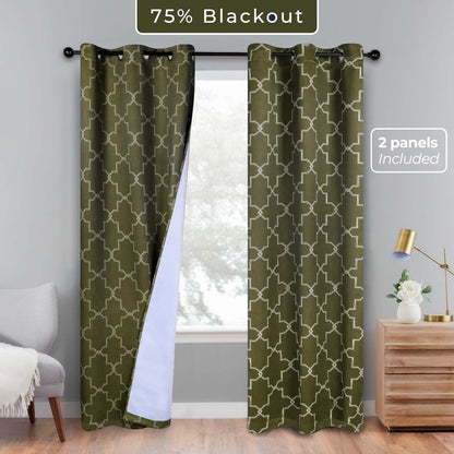 Imperial Trellis Washable Room Darkening Blackout Curtains. Set of 2