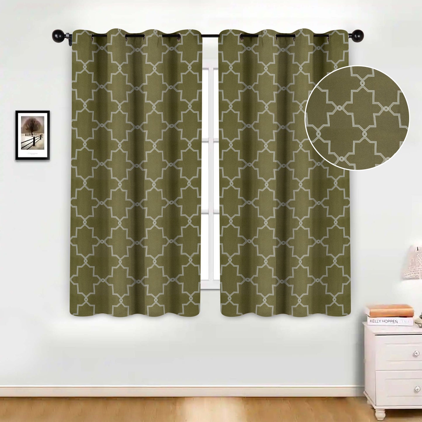 Imperial Trellis Washable Room Darkening Blackout Curtains. Set of 2