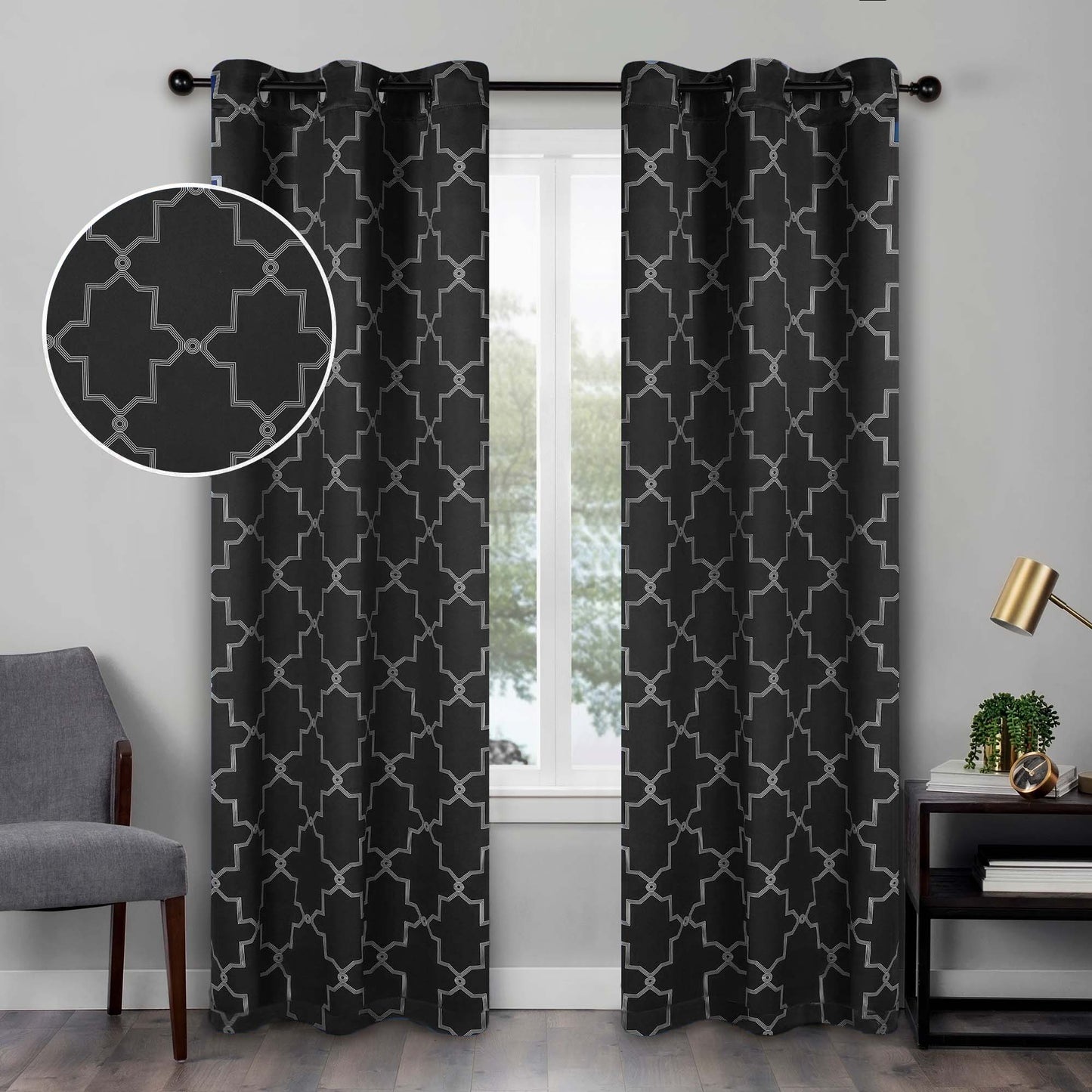 Imperial Trellis Washable Room Darkening Blackout Curtains. Set of 2