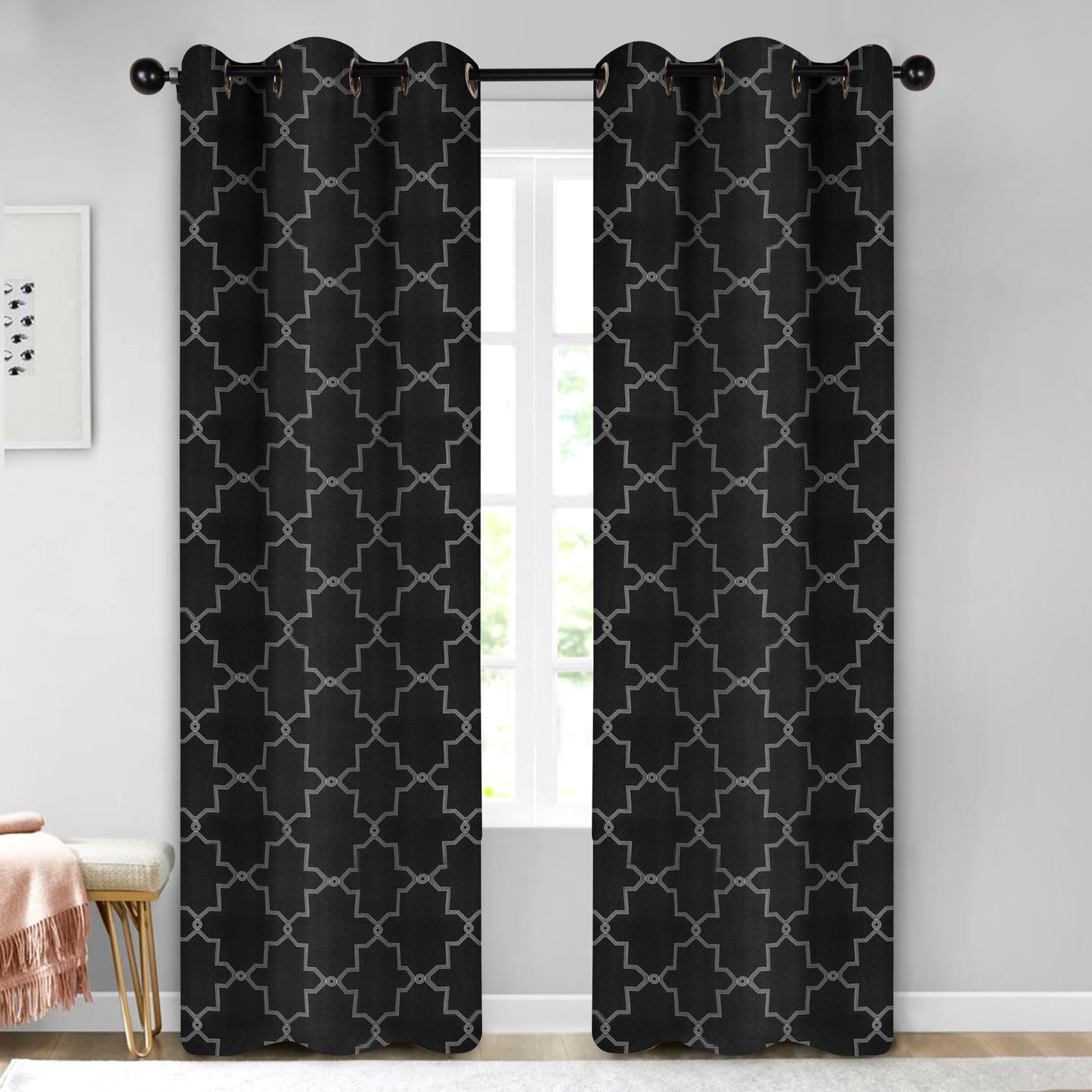 Imperial Trellis Washable Room Darkening Blackout Curtains. Set of 2