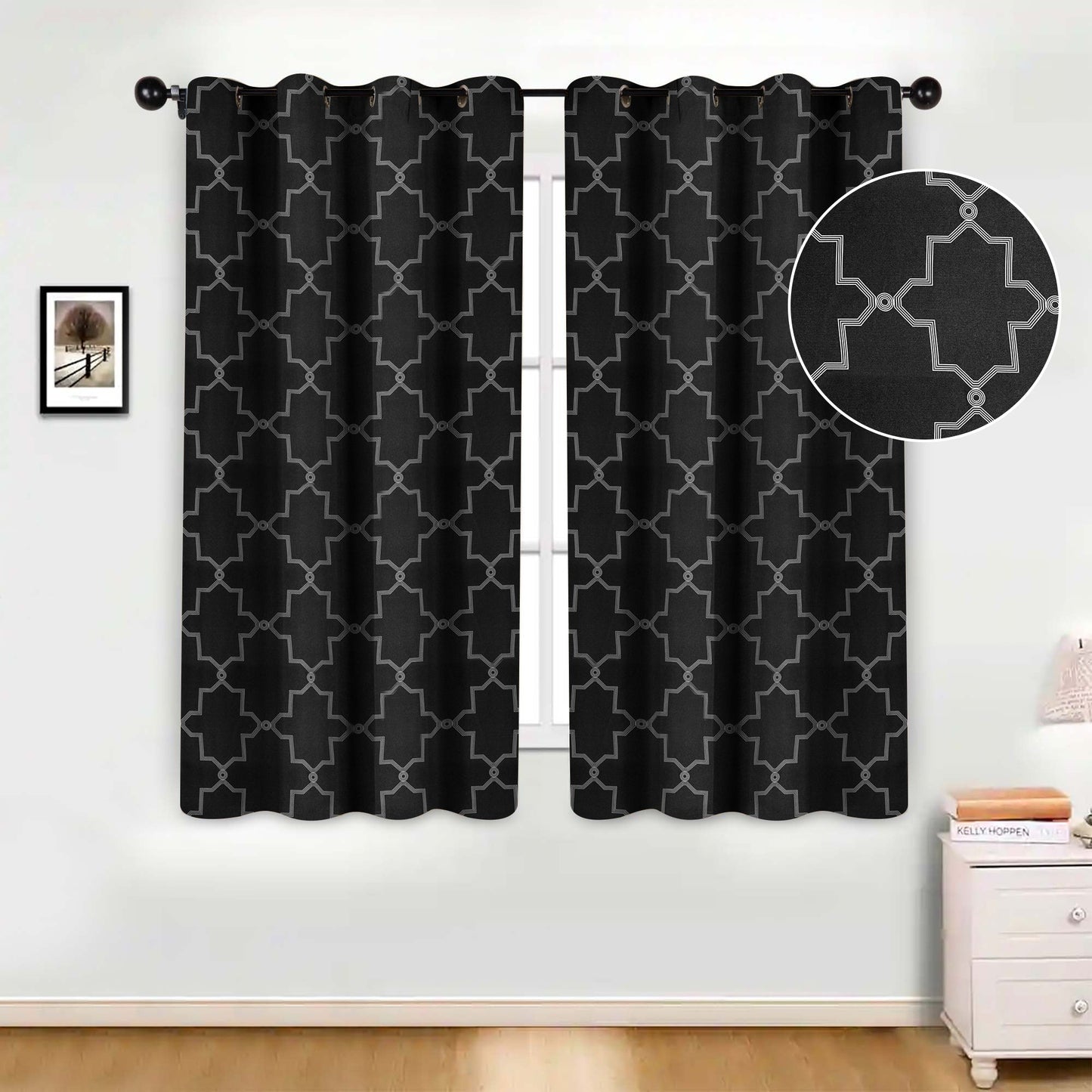 Imperial Trellis Washable Room Darkening Blackout Curtains. Set of 2