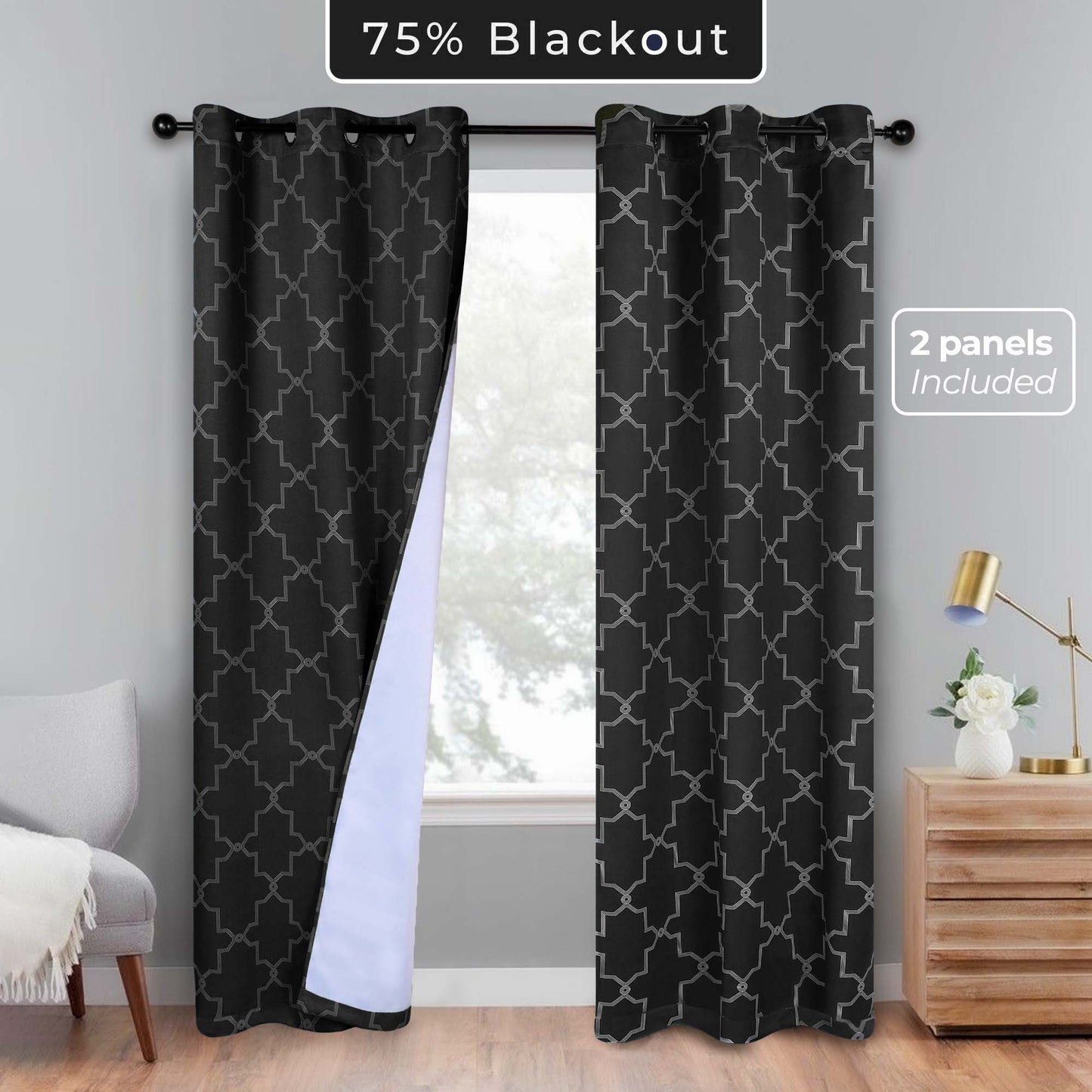 Imperial Trellis Washable Room Darkening Blackout Curtains. Set of 2