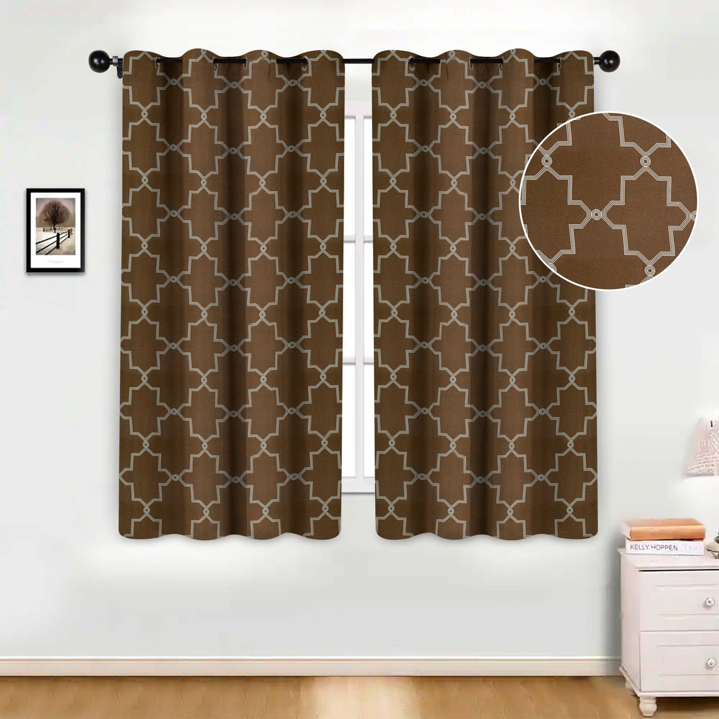 Imperial Trellis Washable Room Darkening Blackout Curtains. Set of 2