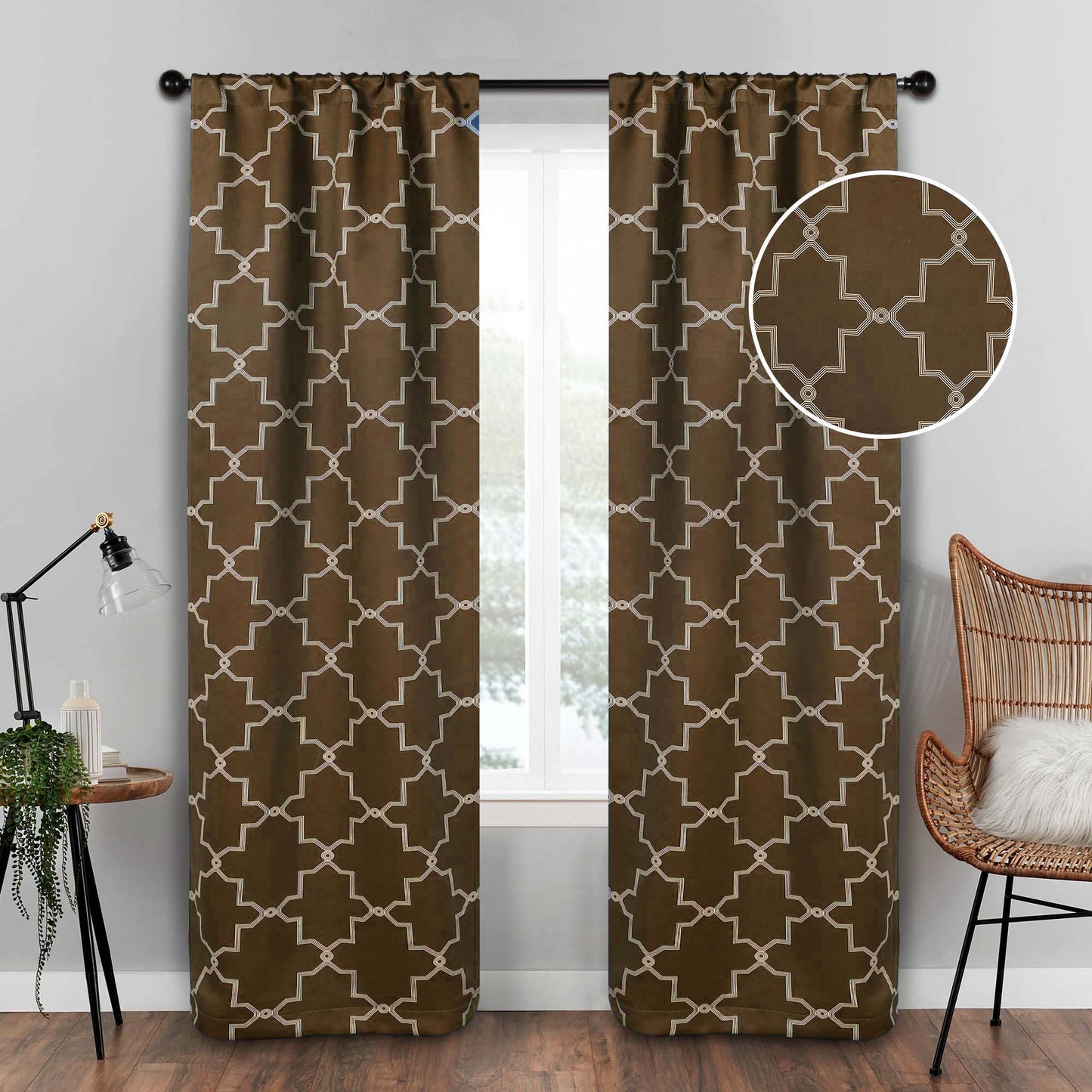 Imperial Trellis Washable Room Darkening Blackout Curtains. Set of 2