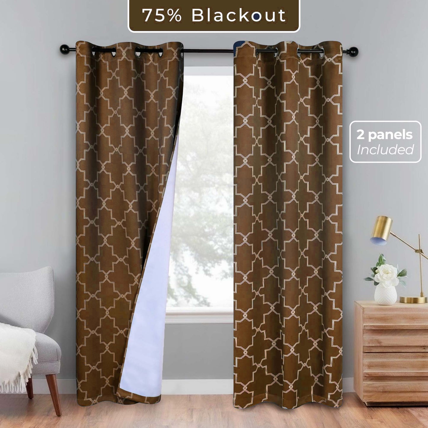 Imperial Trellis Washable Room Darkening Blackout Curtains. Set of 2