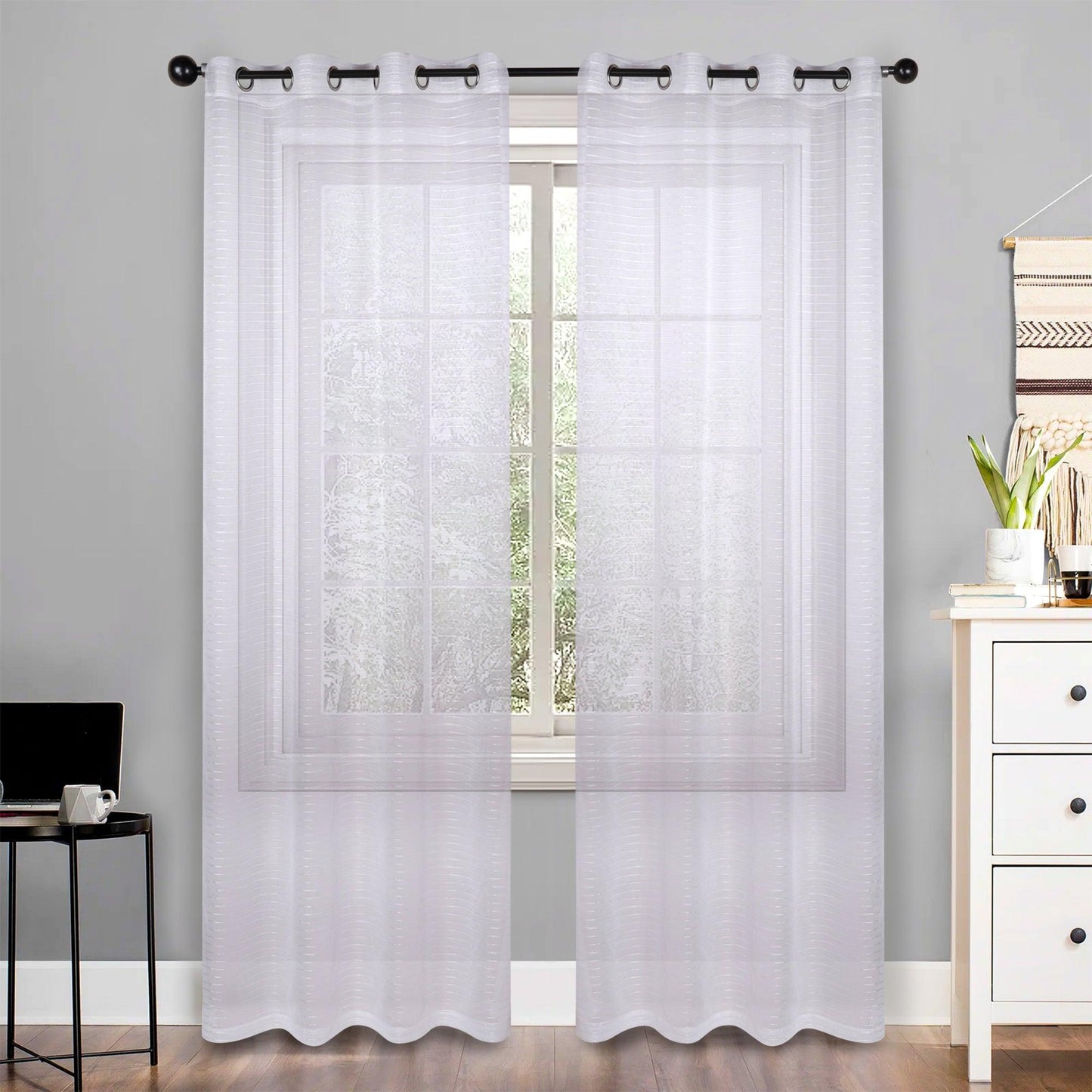 Jackson Striped Sheer Window Curtain Panels. Set of 2