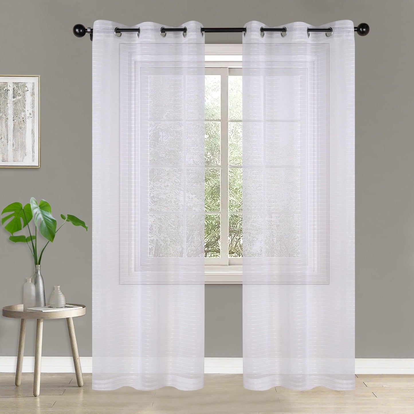 Jackson Striped Sheer Window Curtain Panels. Set of 2