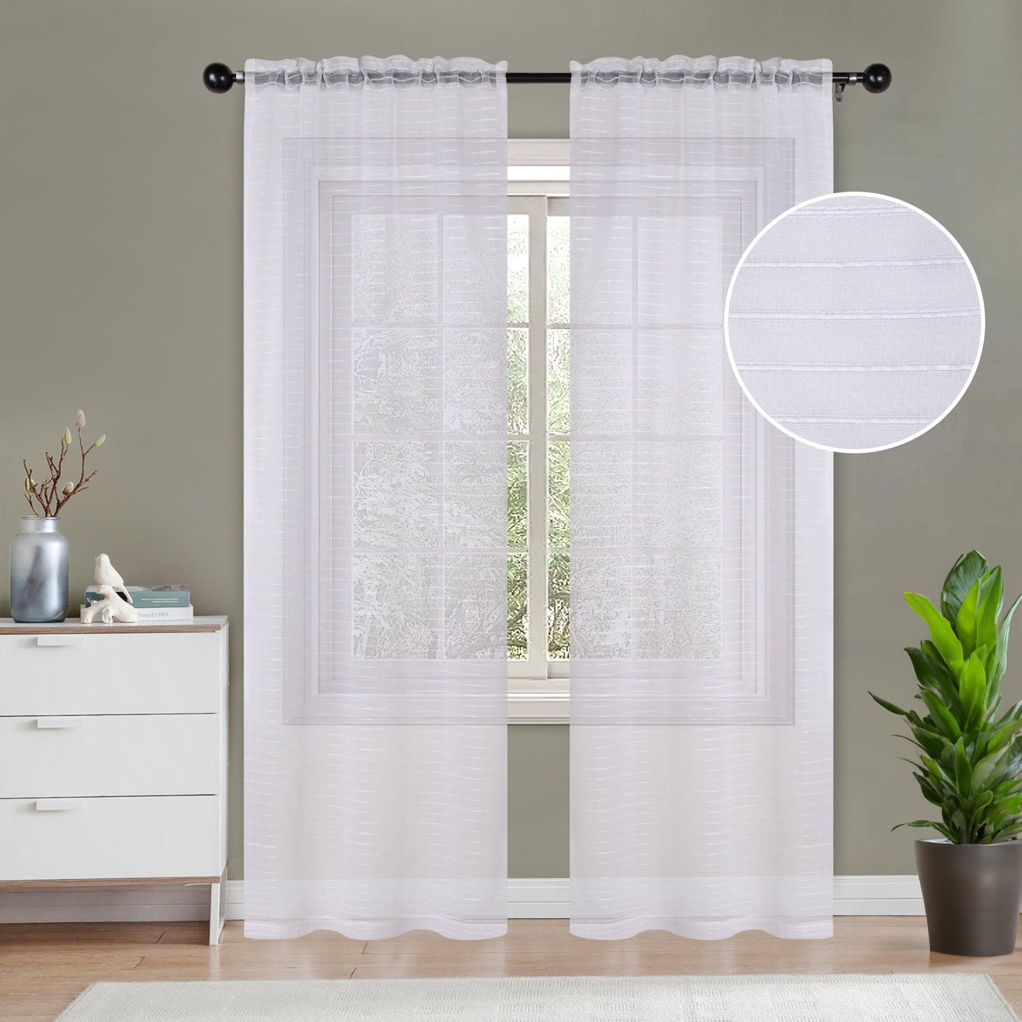 Jackson Striped Sheer Window Curtain Panels. Set of 2