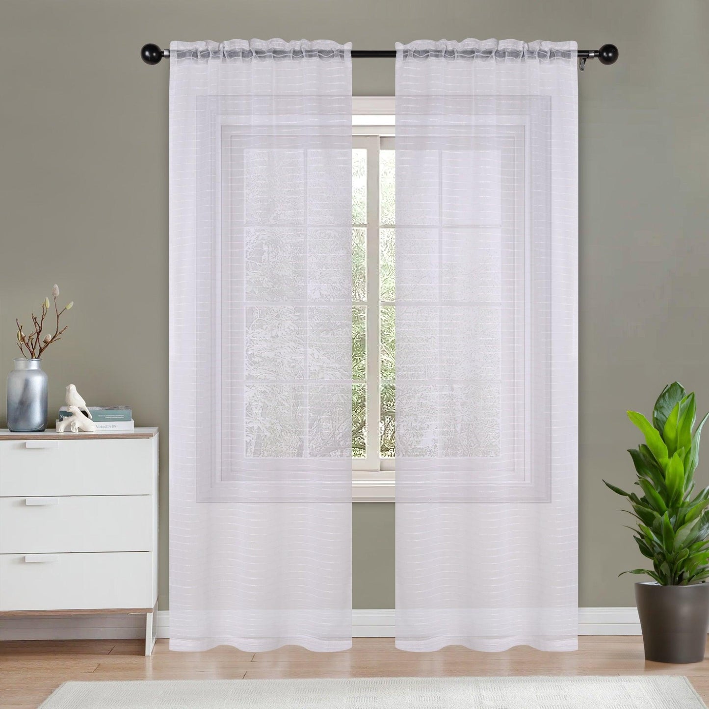 Jackson Striped Sheer Window Curtain Panels. Set of 2