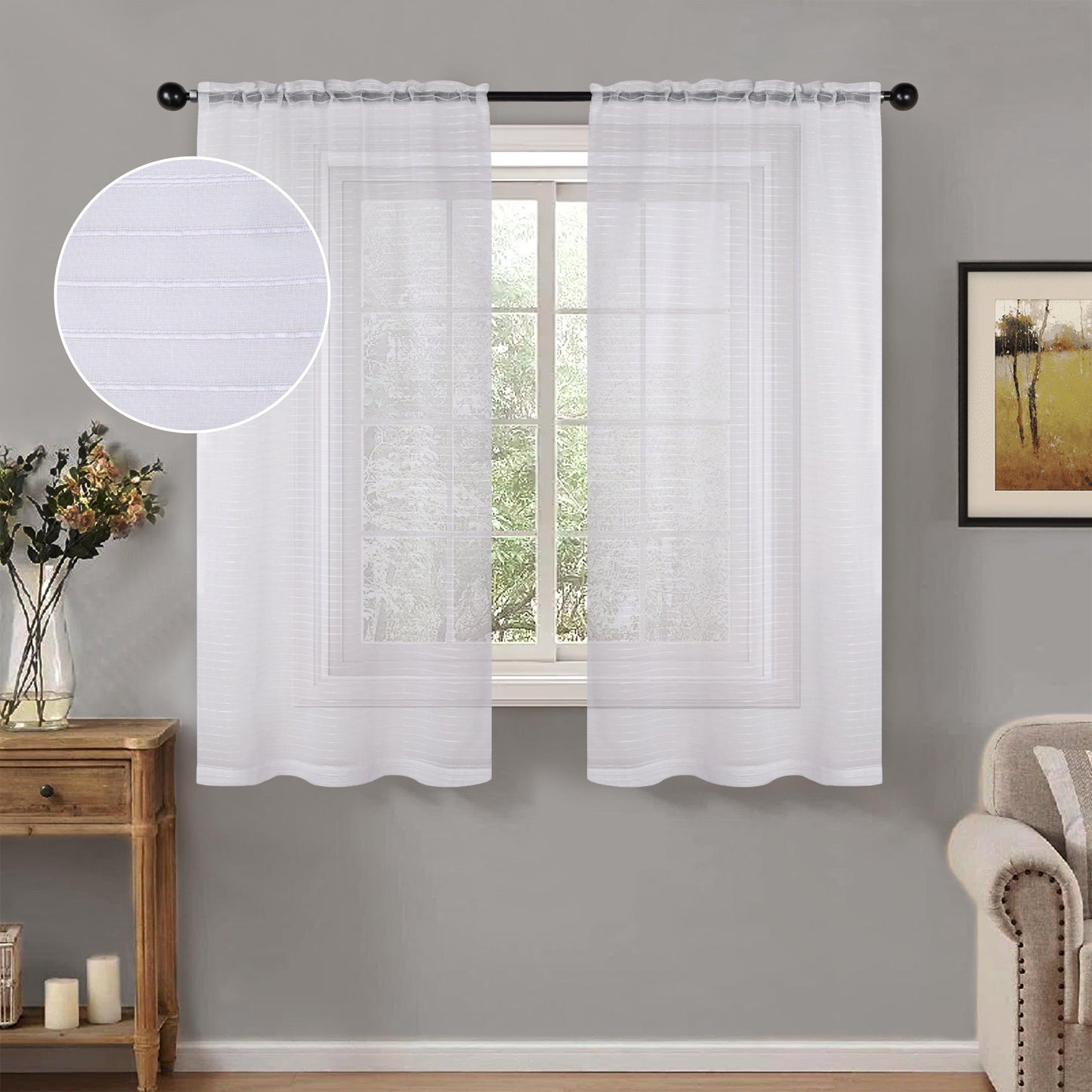 Jackson Striped Sheer Window Curtain Panels. Set of 2