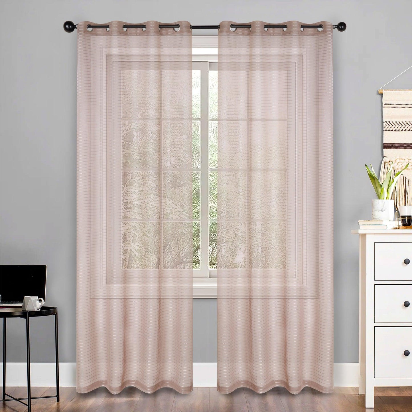 Jackson Striped Sheer Window Curtain Panels. Set of 2