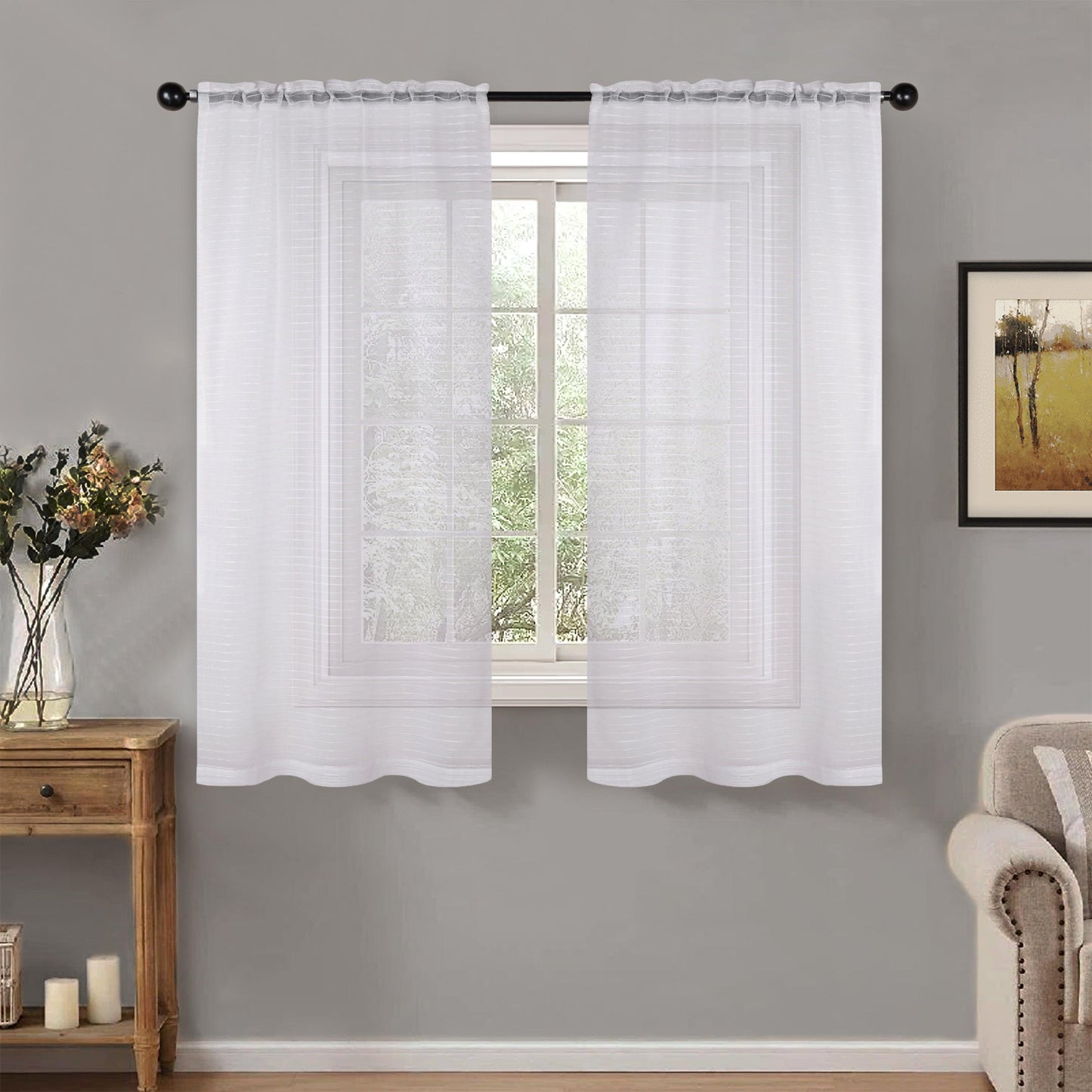 Jackson Striped Sheer Window Curtain Panels. Set of 2