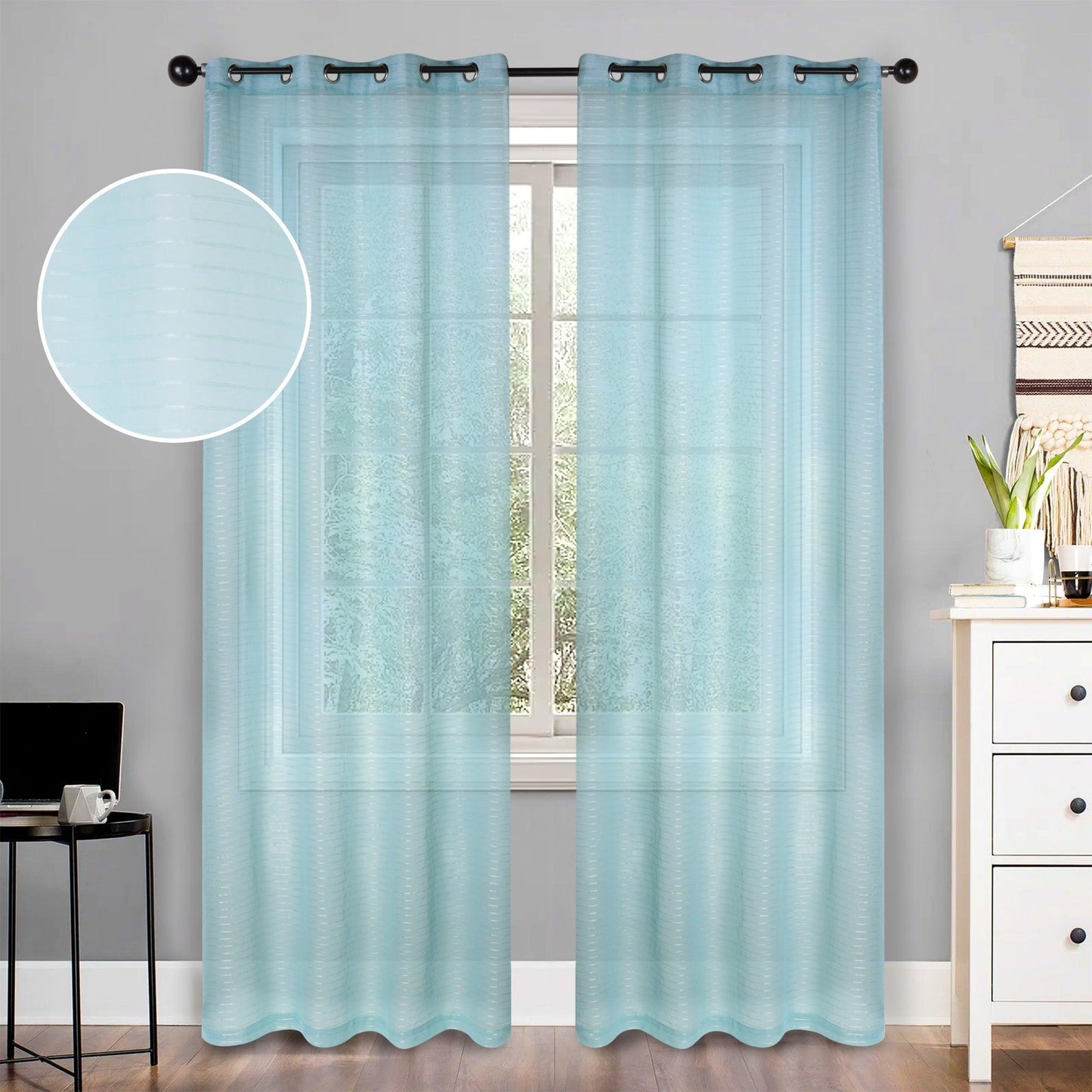 Jackson Striped Sheer Window Curtain Panels. Set of 2