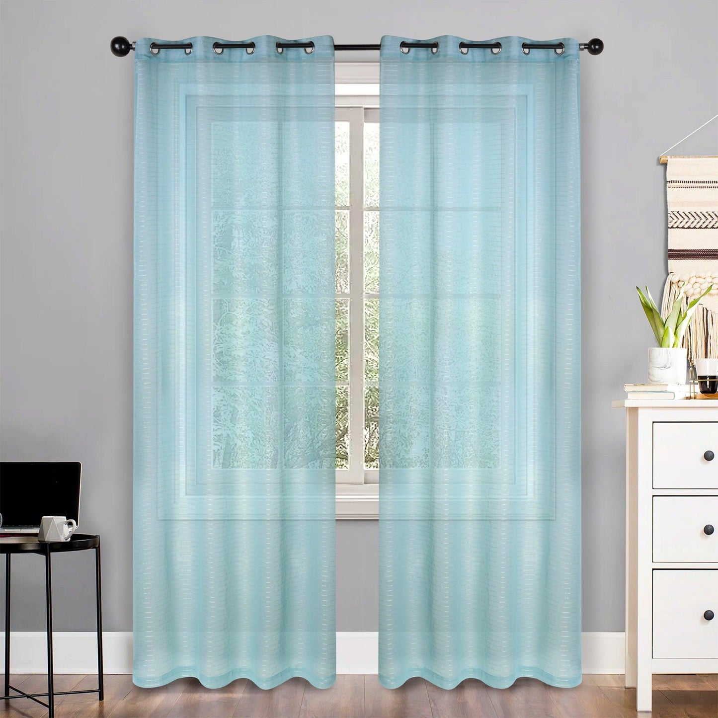 Jackson Striped Sheer Window Curtain Panels. Set of 2