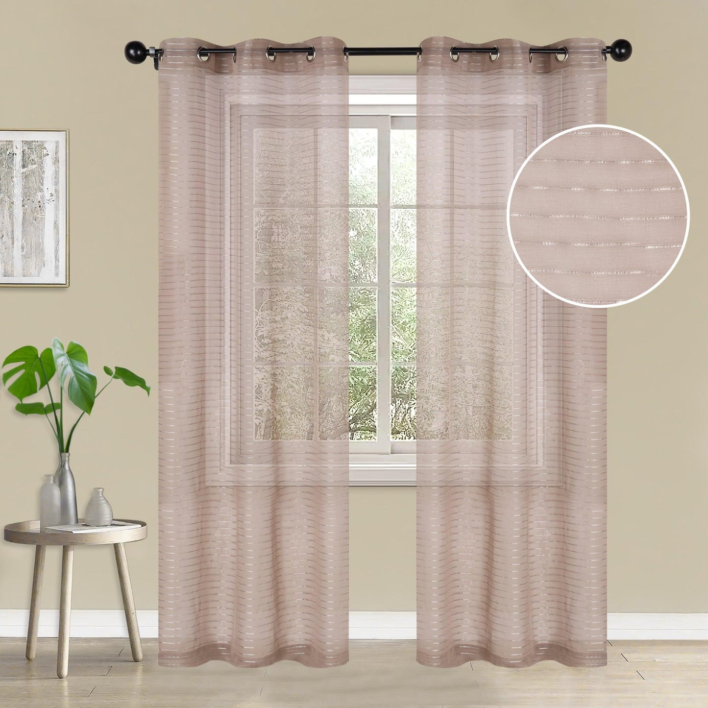 Jackson Striped Sheer Window Curtain Panels. Set of 2
