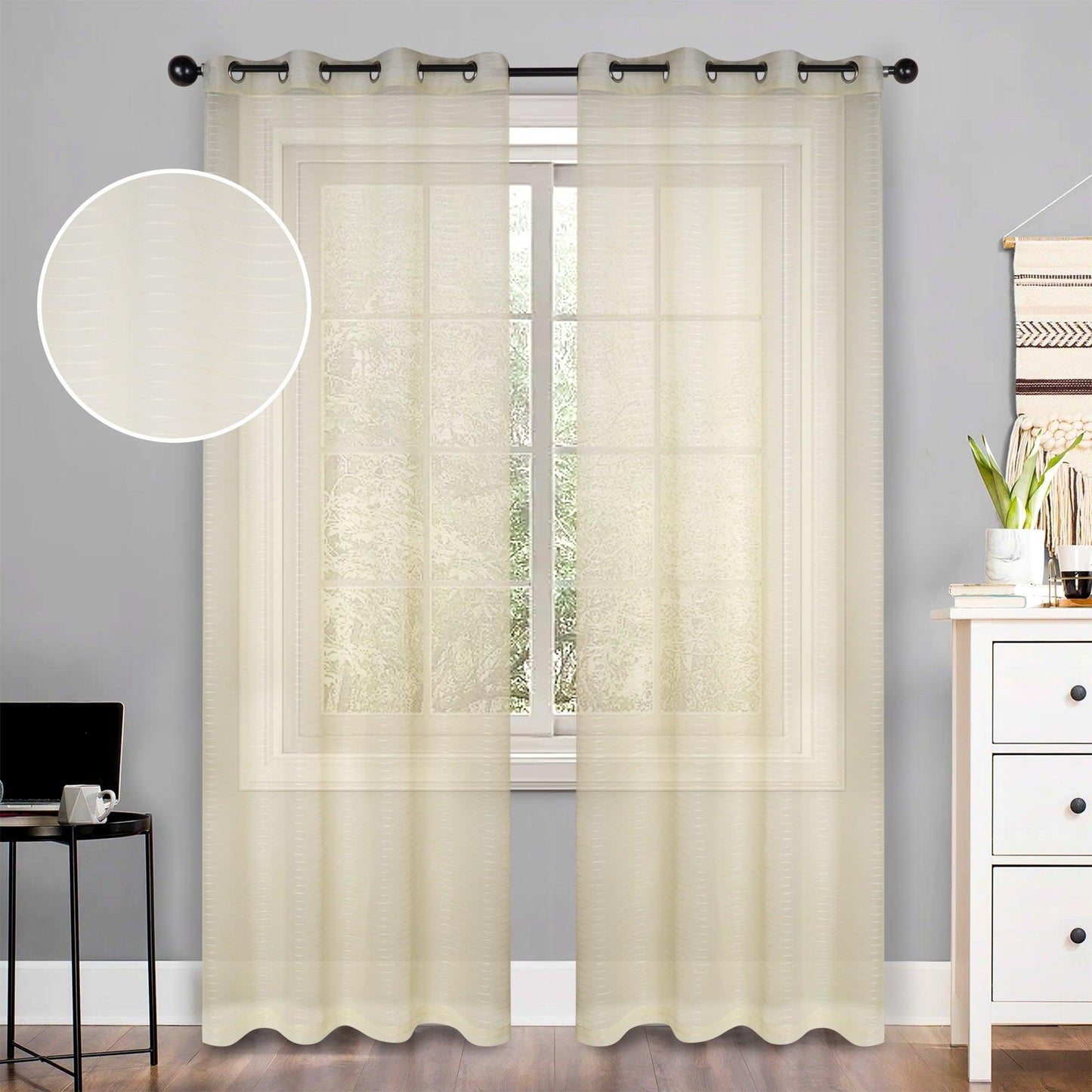 Jackson Striped Sheer Window Curtain Panels. Set of 2