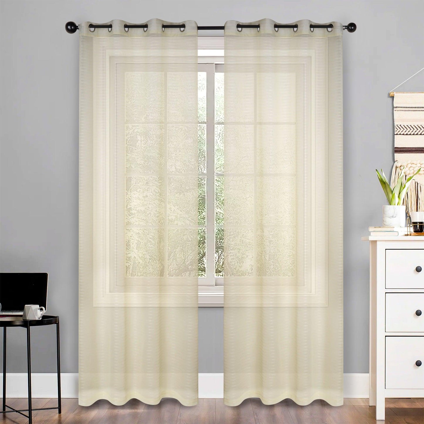 Jackson Striped Sheer Window Curtain Panels. Set of 2