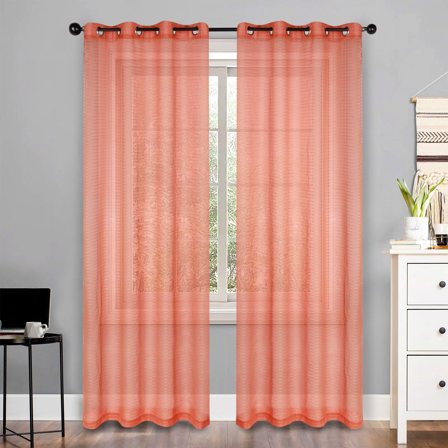 Jackson Striped Sheer Window Curtain Panels. Set of 2