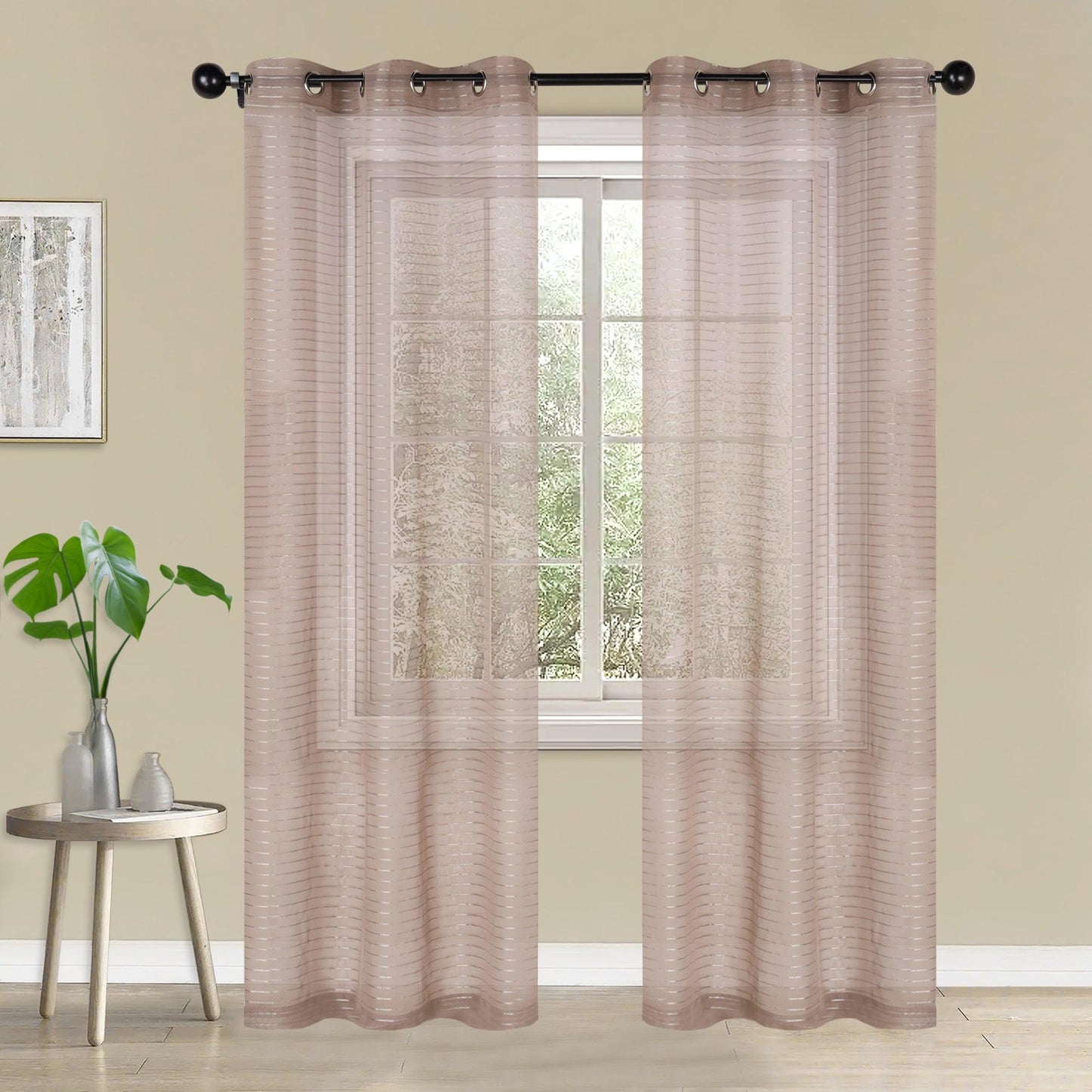Jackson Striped Sheer Window Curtain Panels. Set of 2