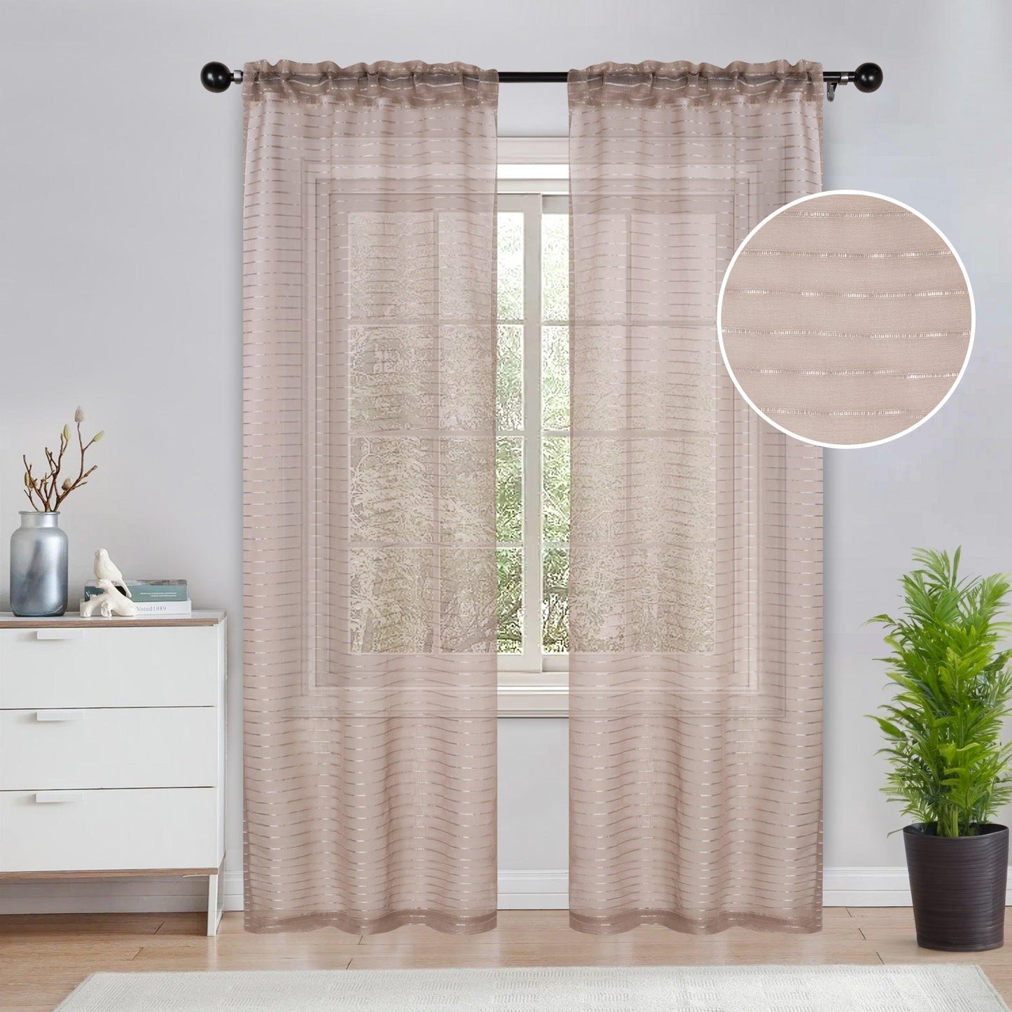 Jackson Striped Sheer Window Curtain Panels. Set of 2